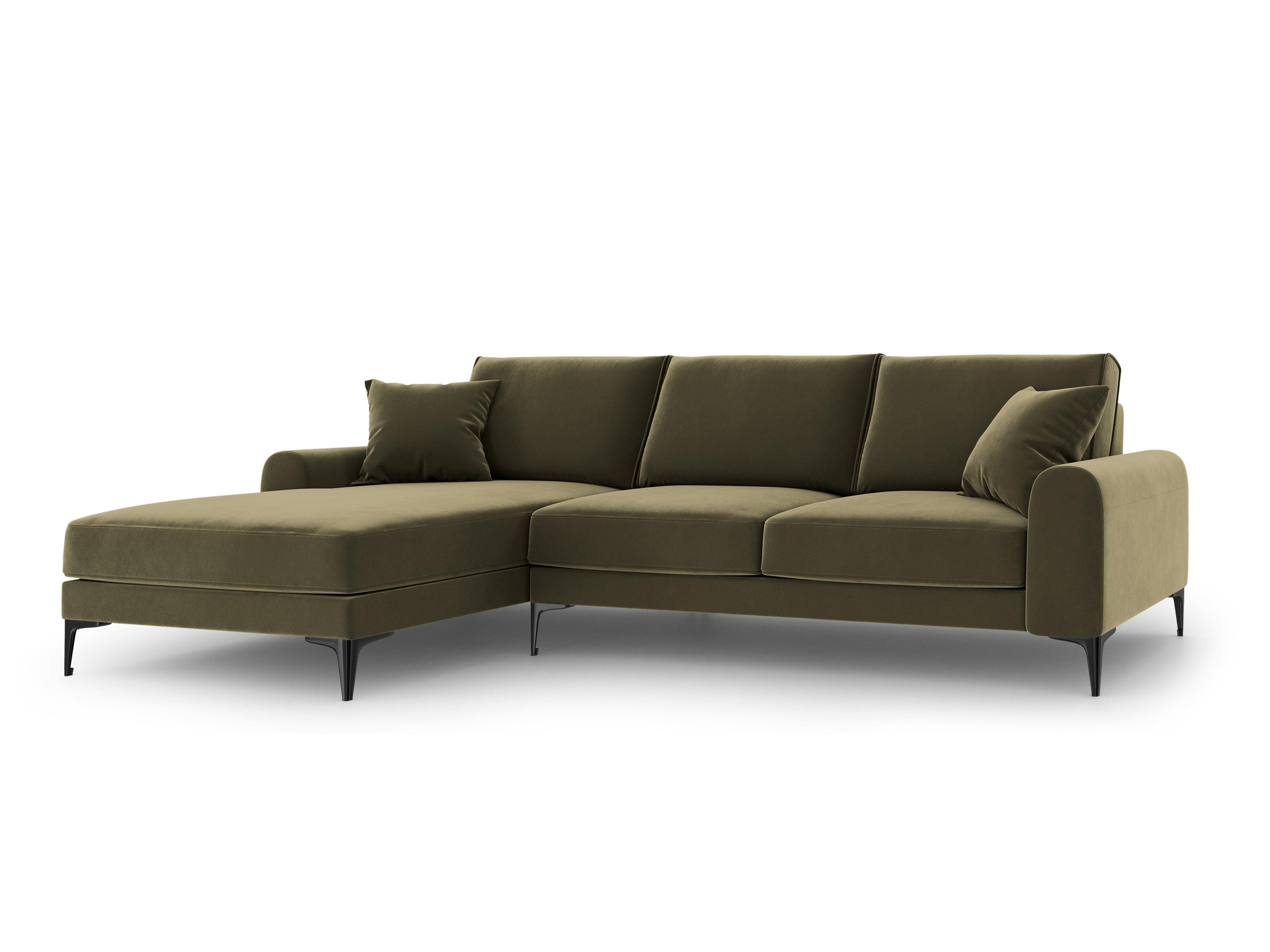 Narożnik aksamitny lewostronny MADARA zielony z czarną podstawą Mazzini Sofas Eye on Design