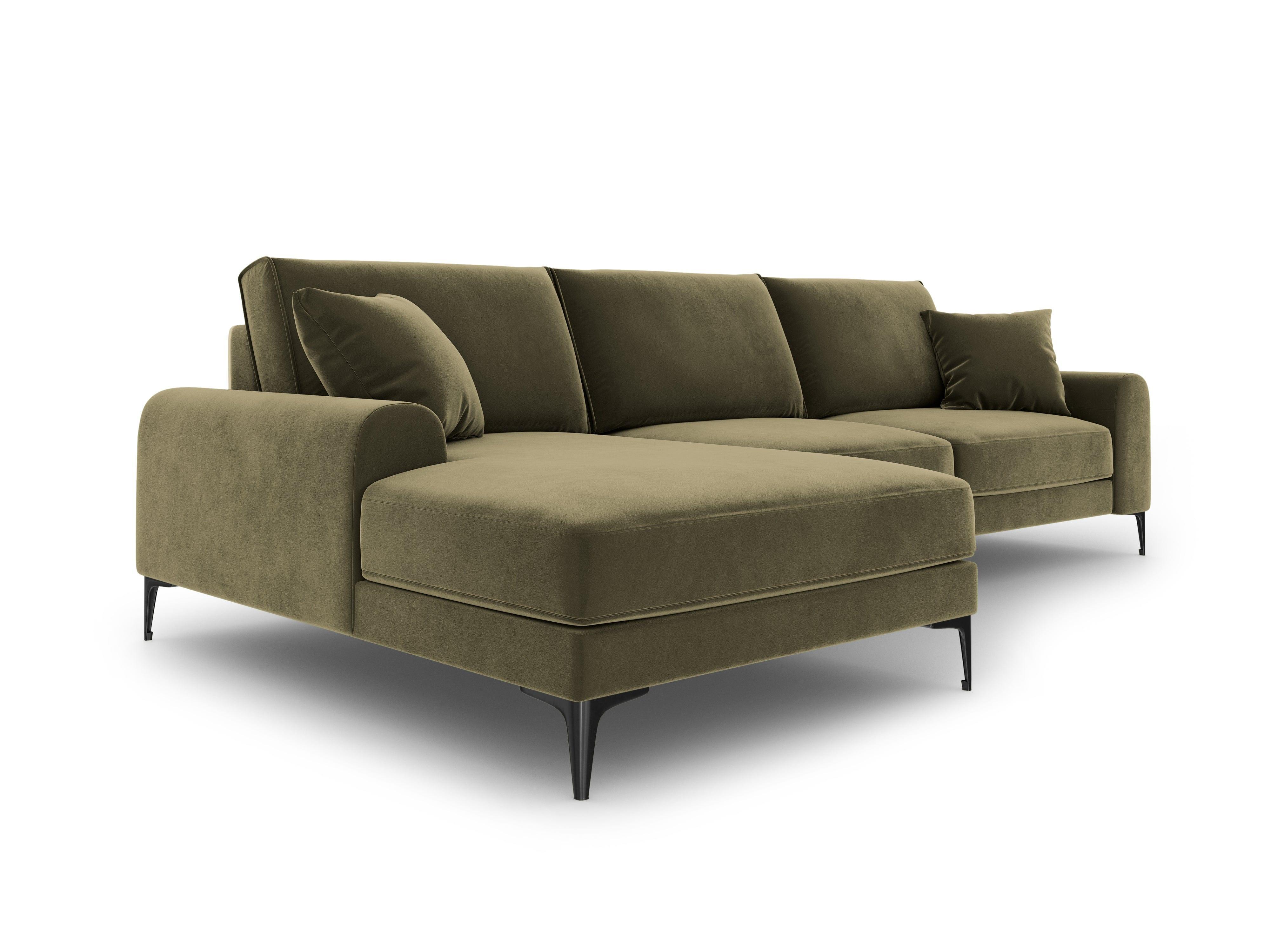 Narożnik aksamitny lewostronny MADARA zielony z czarną podstawą Mazzini Sofas Eye on Design