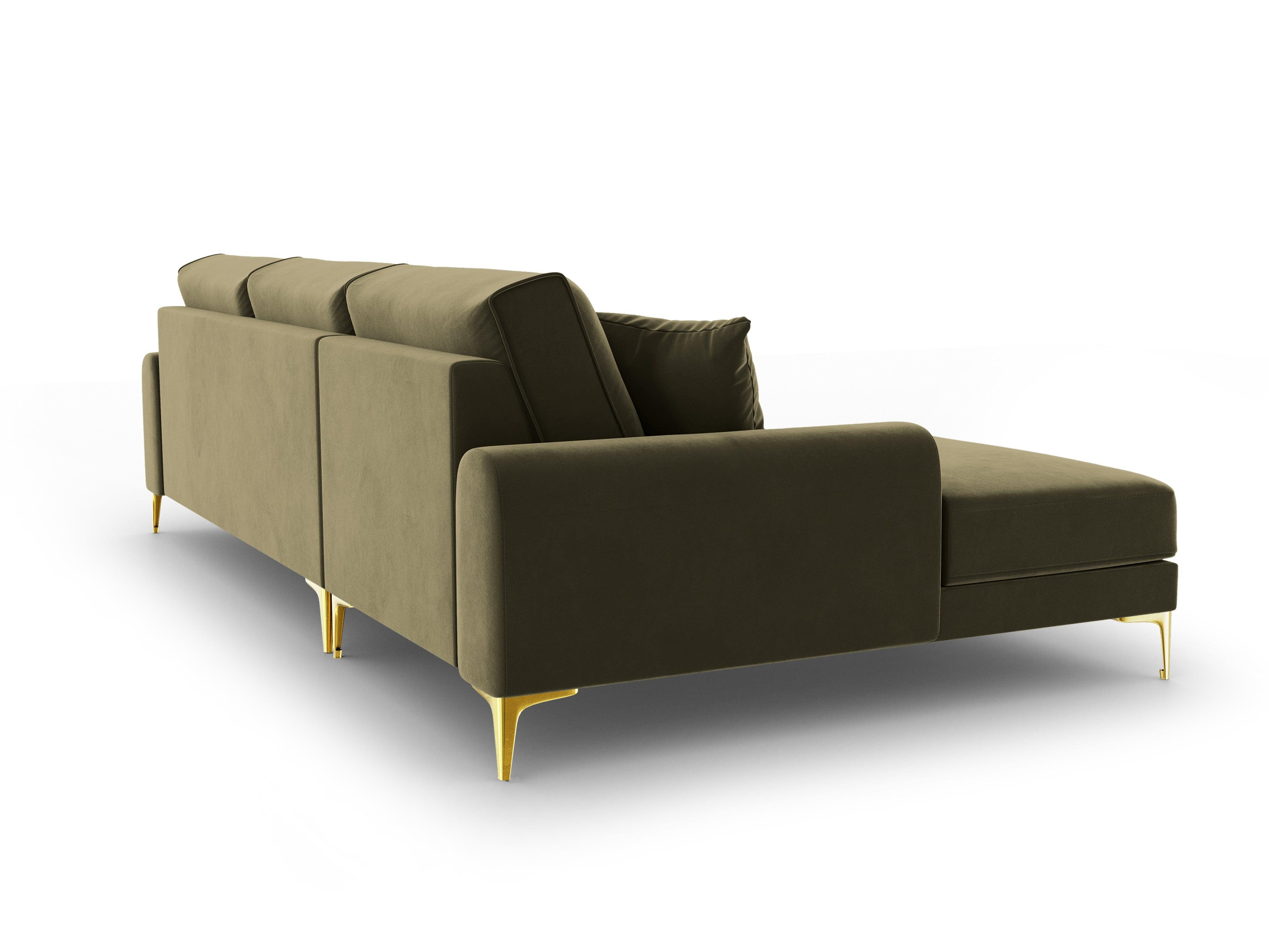 Narożnik aksamitny lewostronny MADARA zielony ze złotą podstawą Mazzini Sofas Eye on Design
