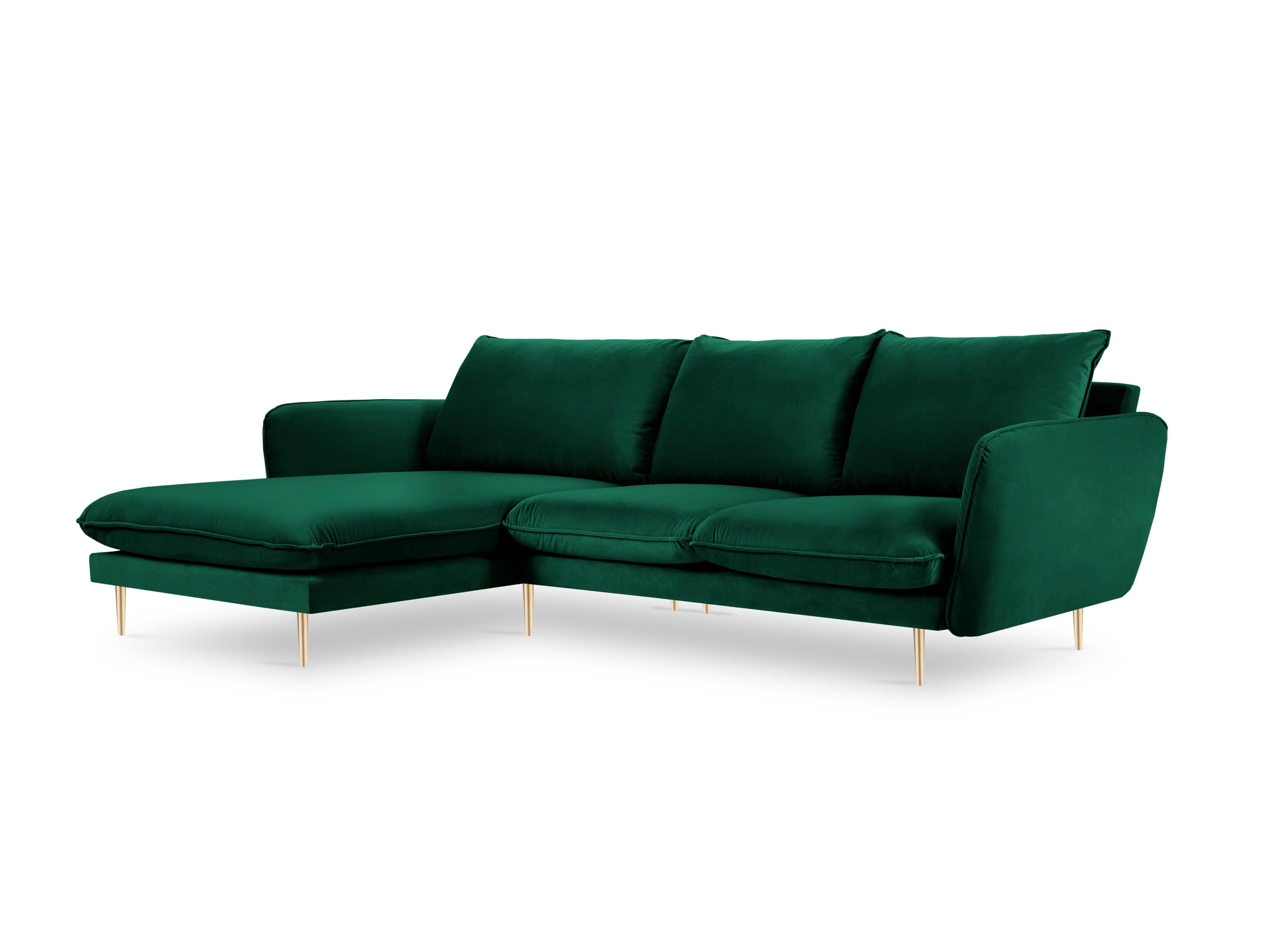 Narożnik aksamitny lewostronny VIENNA zielony ze złotą podstawą Cosmopolitan Design Eye on Design