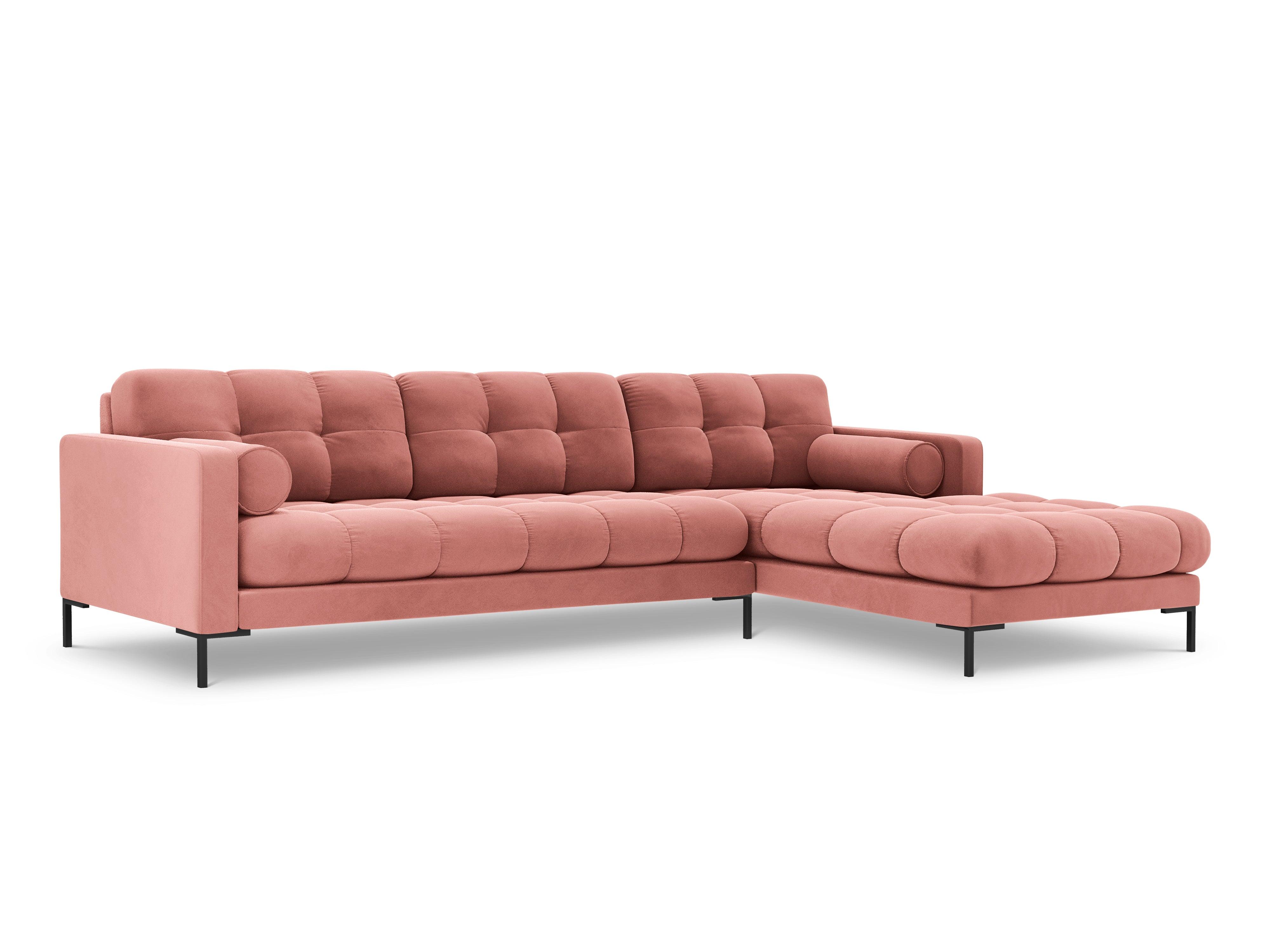 Narożnik aksamitny prawostronny BALI różowy z czarną podstawą Cosmopolitan Design Eye on Design