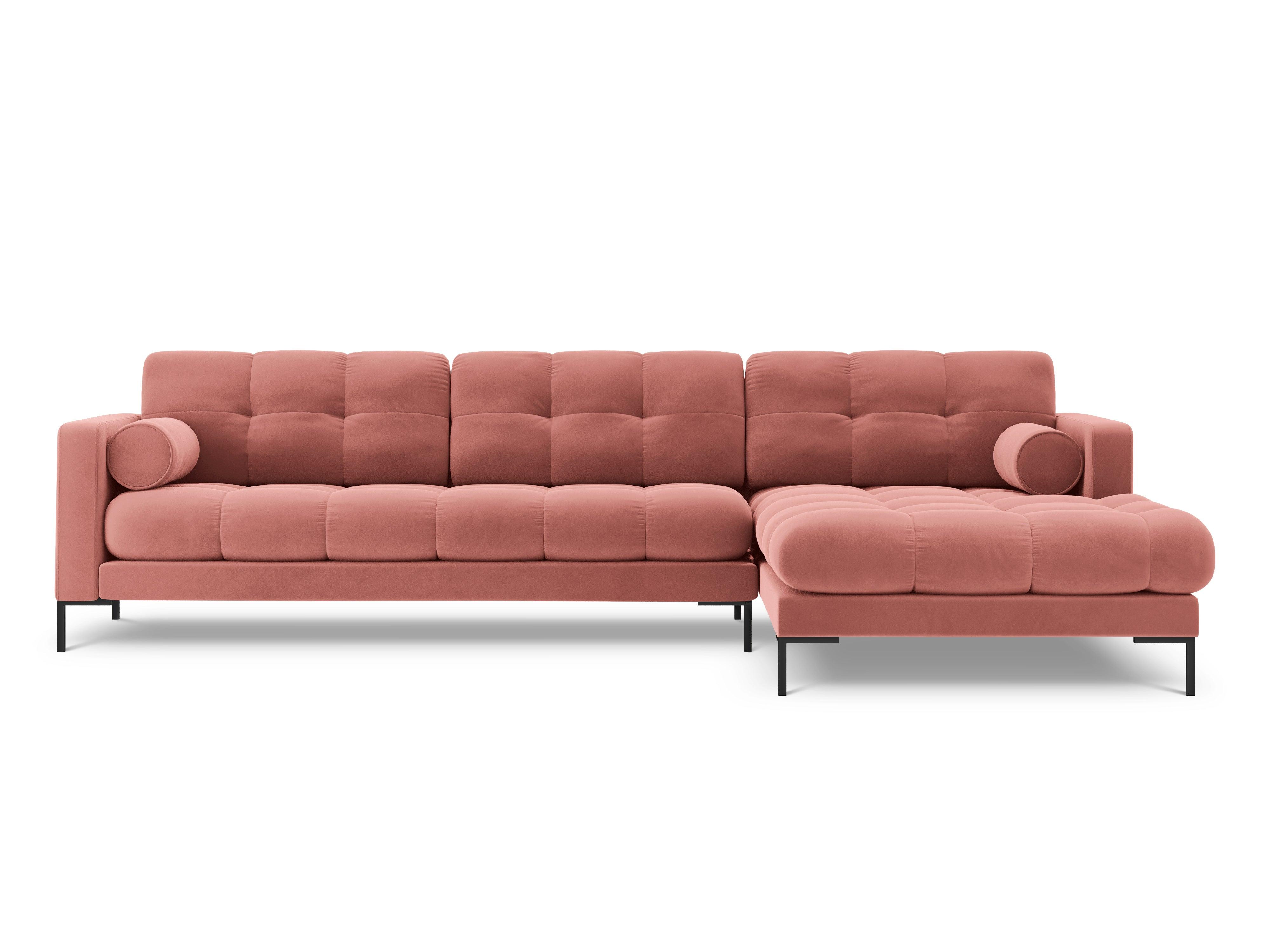 Narożnik aksamitny prawostronny BALI różowy z czarną podstawą Cosmopolitan Design Eye on Design