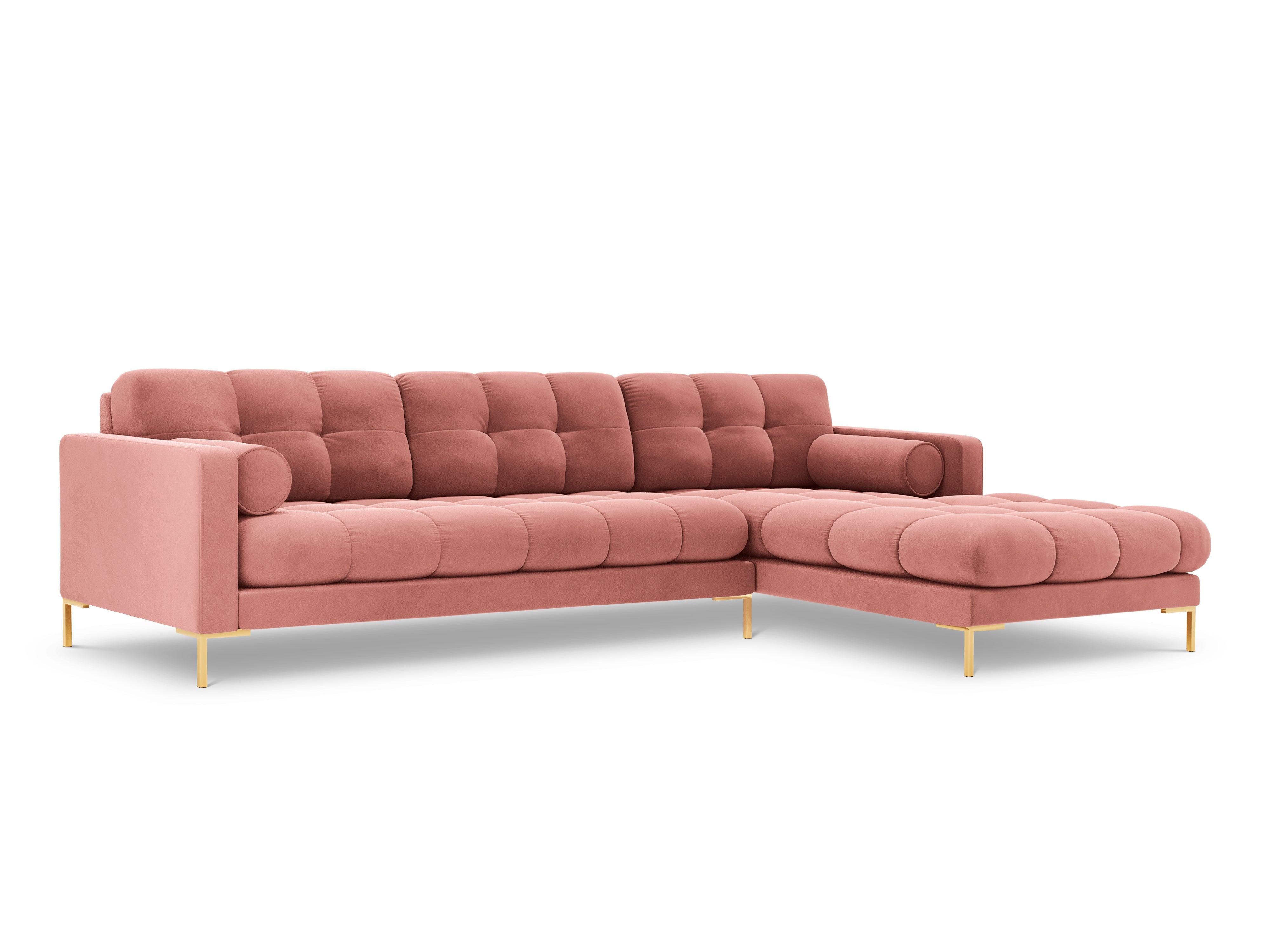 Narożnik aksamitny prawostronny BALI różowy ze złotą podstawą Cosmopolitan Design Eye on Design