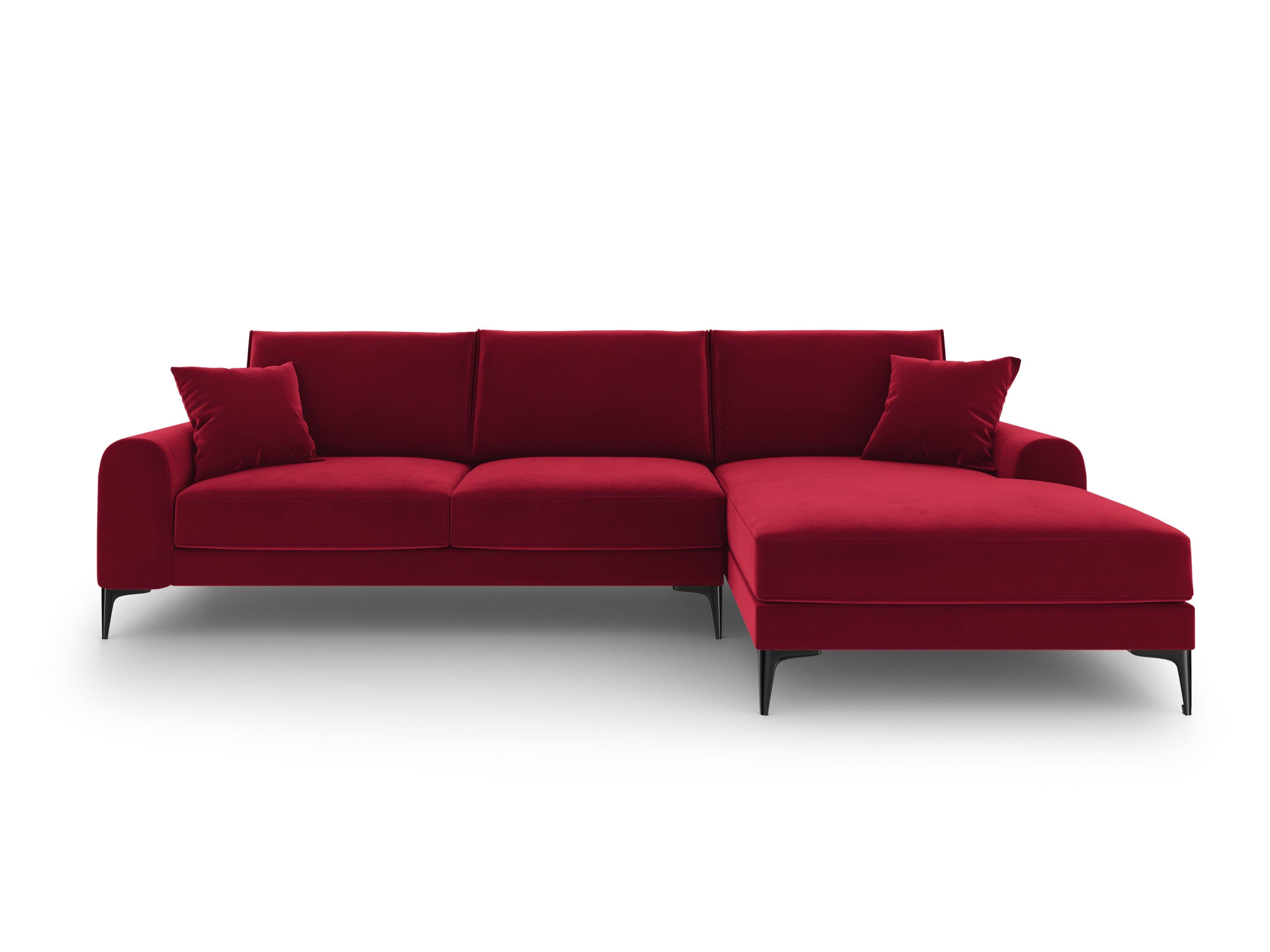 Narożnik aksamitny prawostronny MADARA czerwony z czarną podstawą Mazzini Sofas Eye on Design