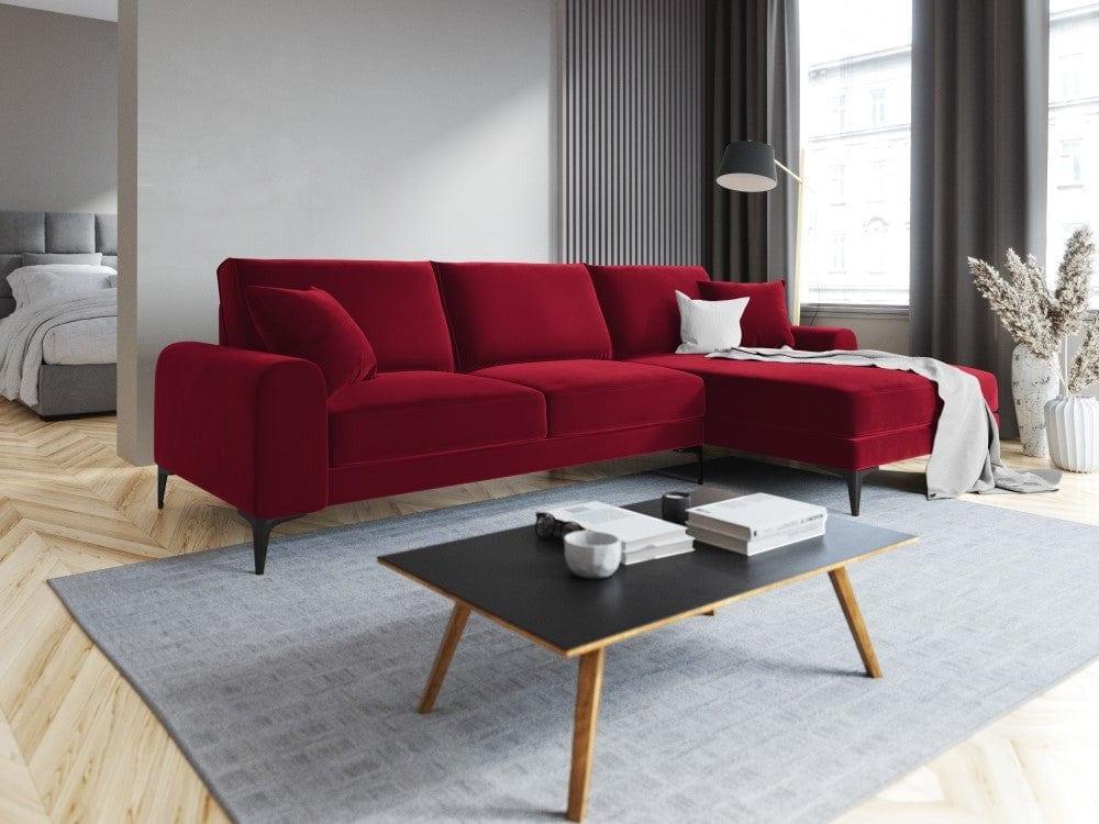 Narożnik aksamitny prawostronny MADARA czerwony z czarną podstawą Mazzini Sofas Eye on Design