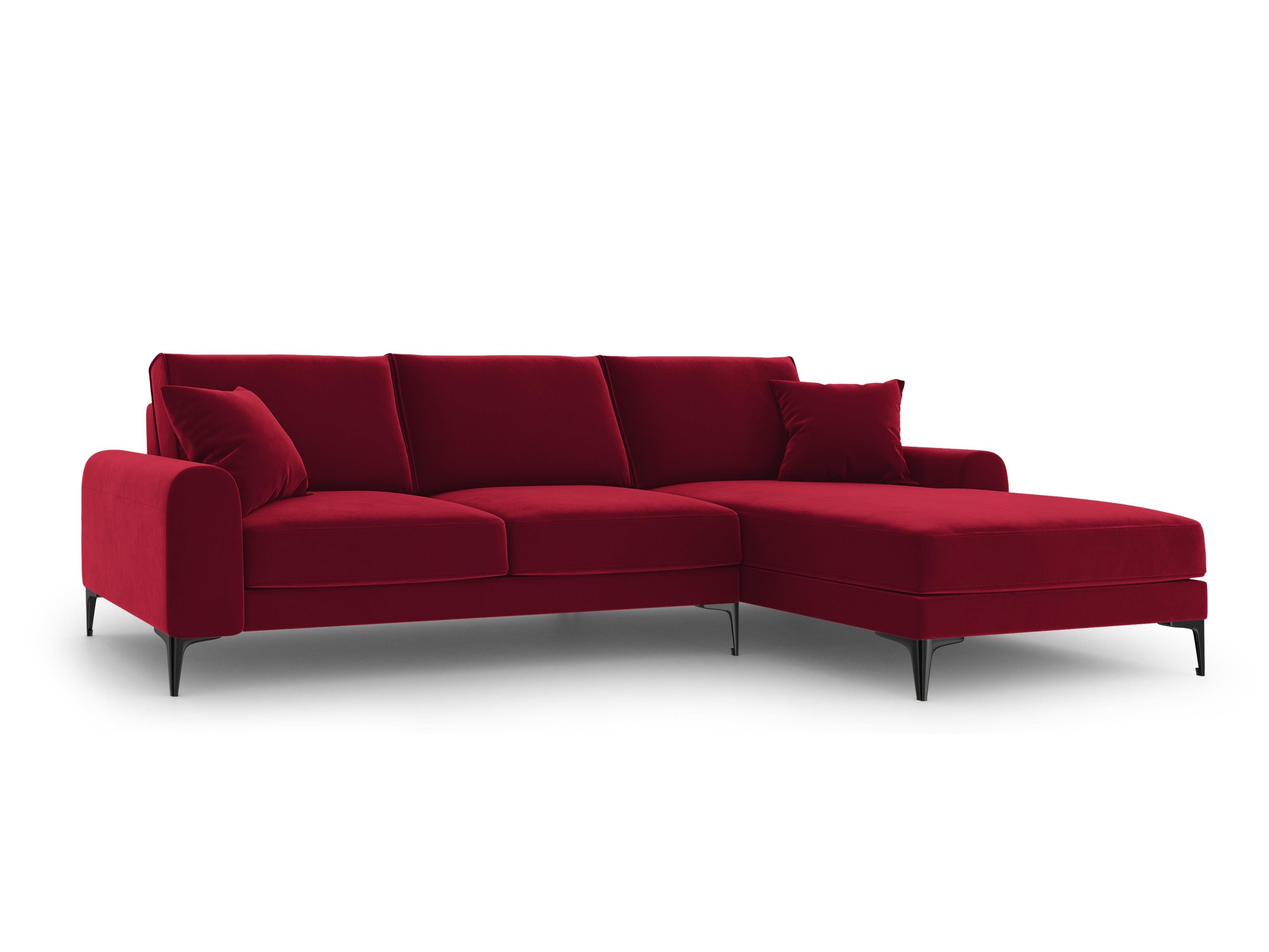 Narożnik aksamitny prawostronny MADARA czerwony z czarną podstawą Mazzini Sofas Eye on Design
