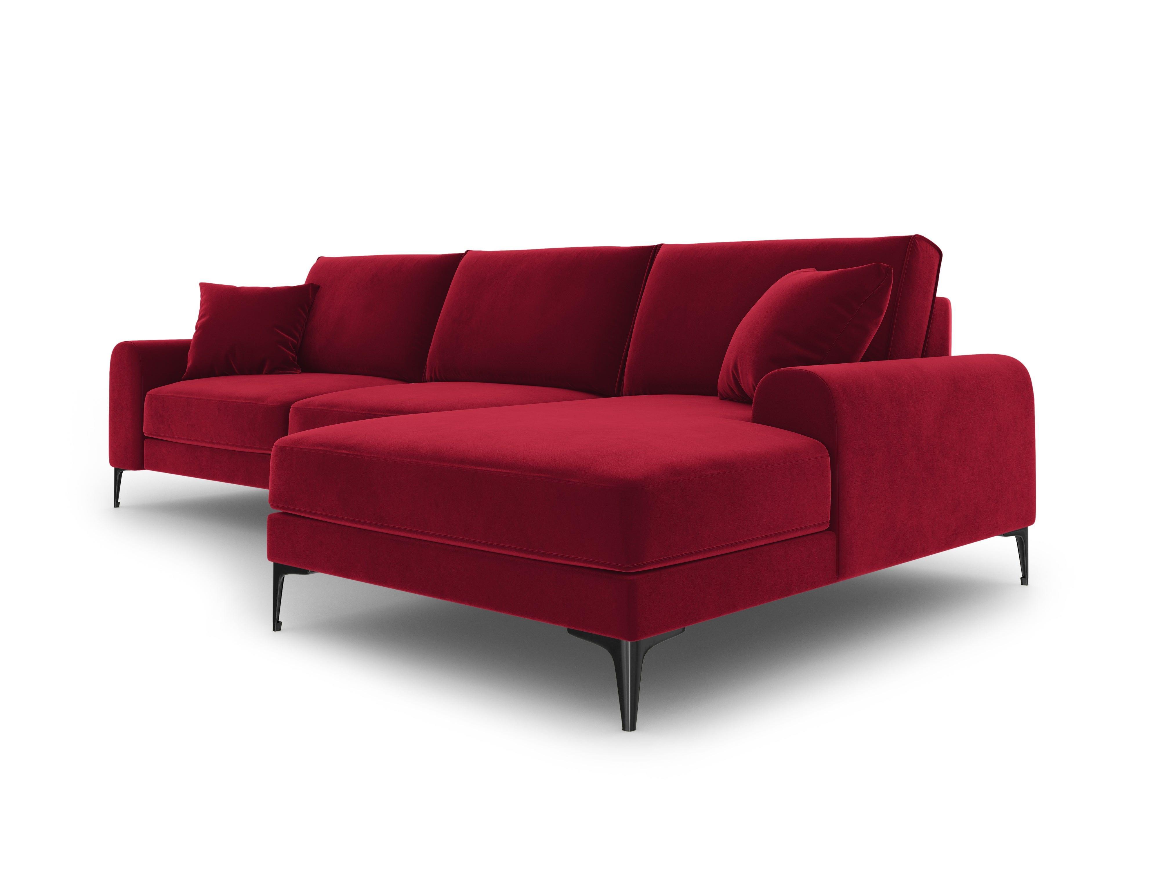 Narożnik aksamitny prawostronny MADARA czerwony z czarną podstawą Mazzini Sofas Eye on Design