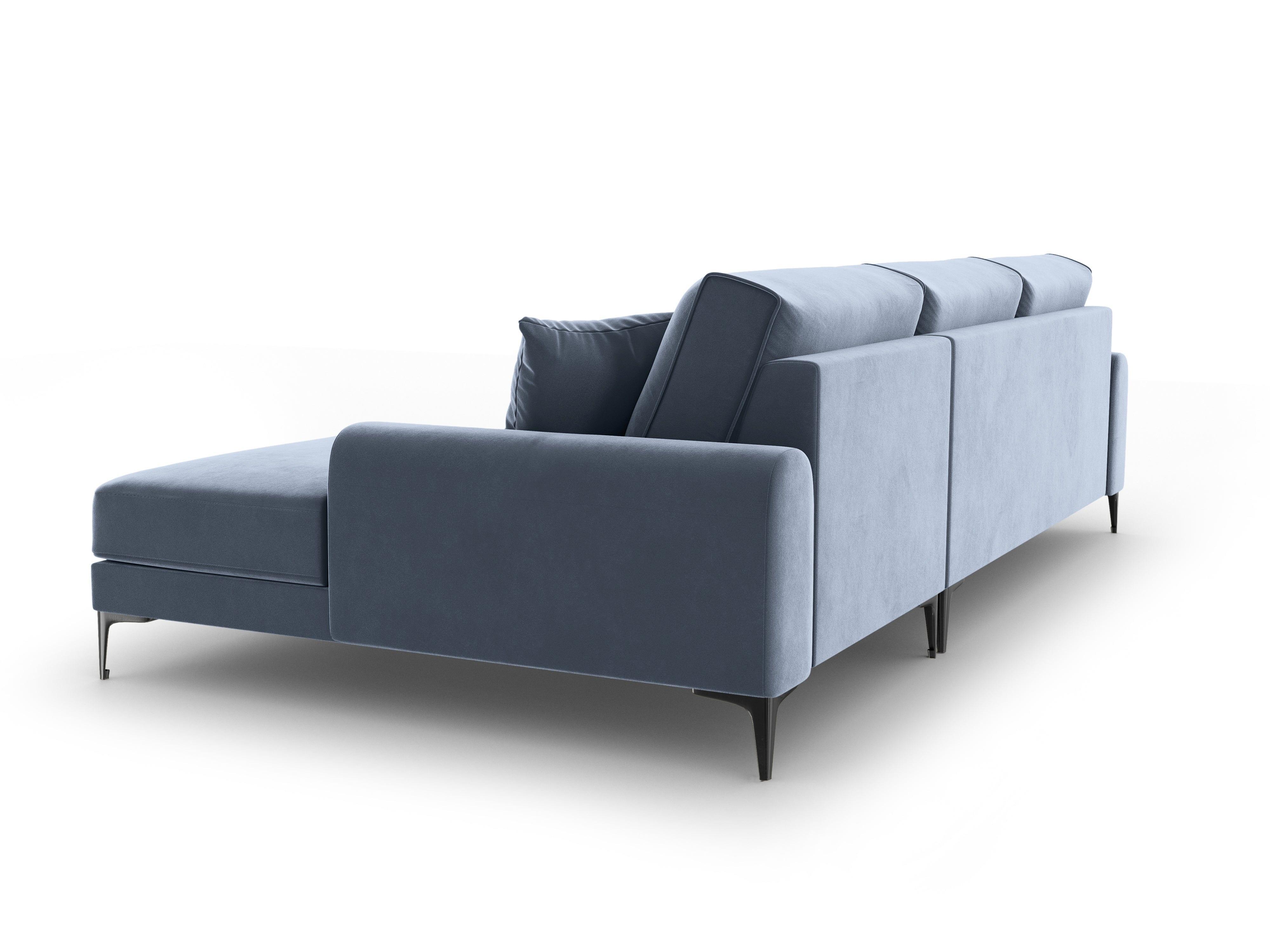 Narożnik aksamitny prawostronny MADARA jasnoniebieski z czarną podstawą Mazzini Sofas Eye on Design