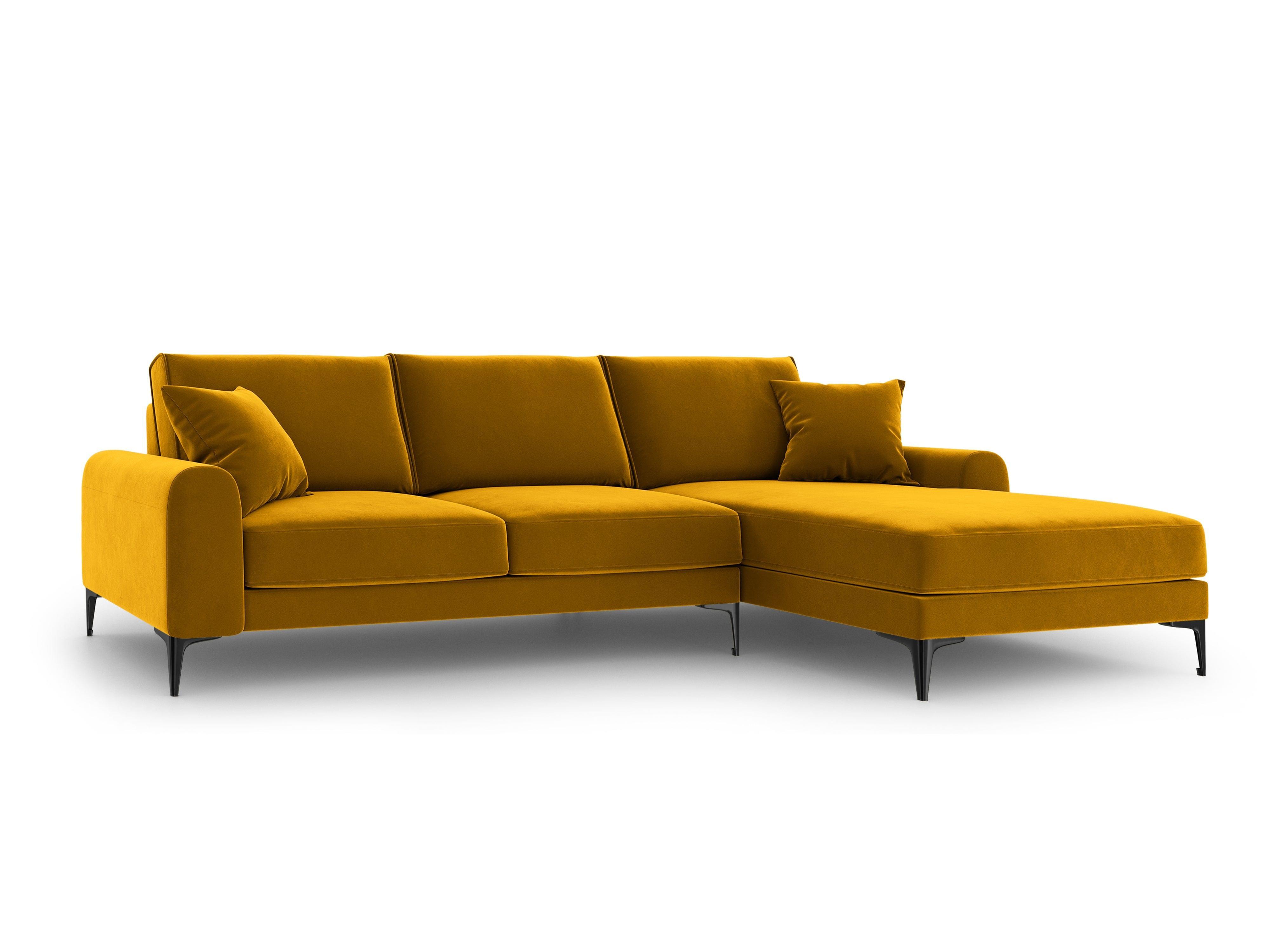 Narożnik aksamitny prawostronny MADARA musztardowy z czarną podstawą Mazzini Sofas Eye on Design