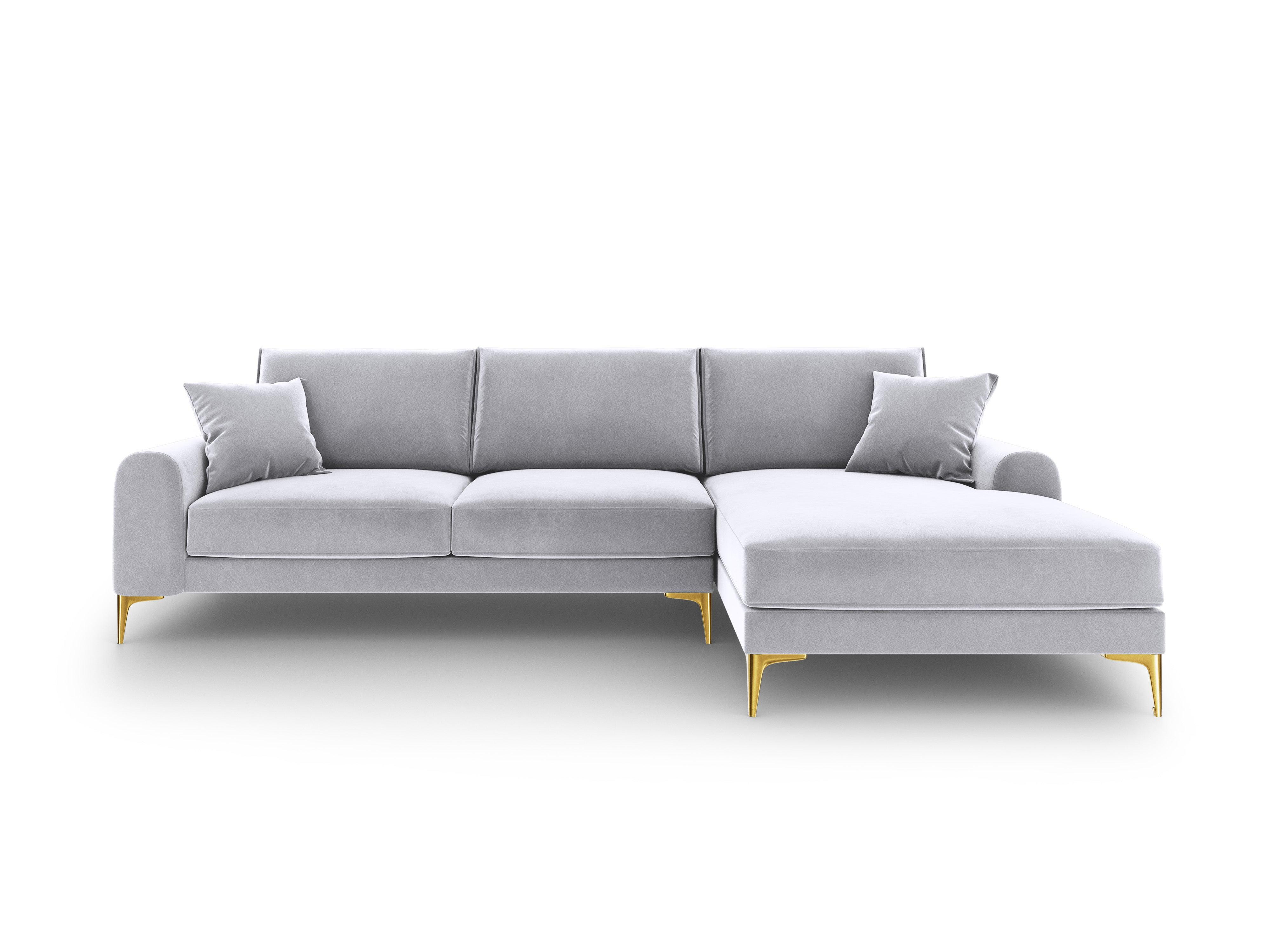 Narożnik aksamitny prawostronny MADARA srebrny ze złotą podstawą Mazzini Sofas Eye on Design