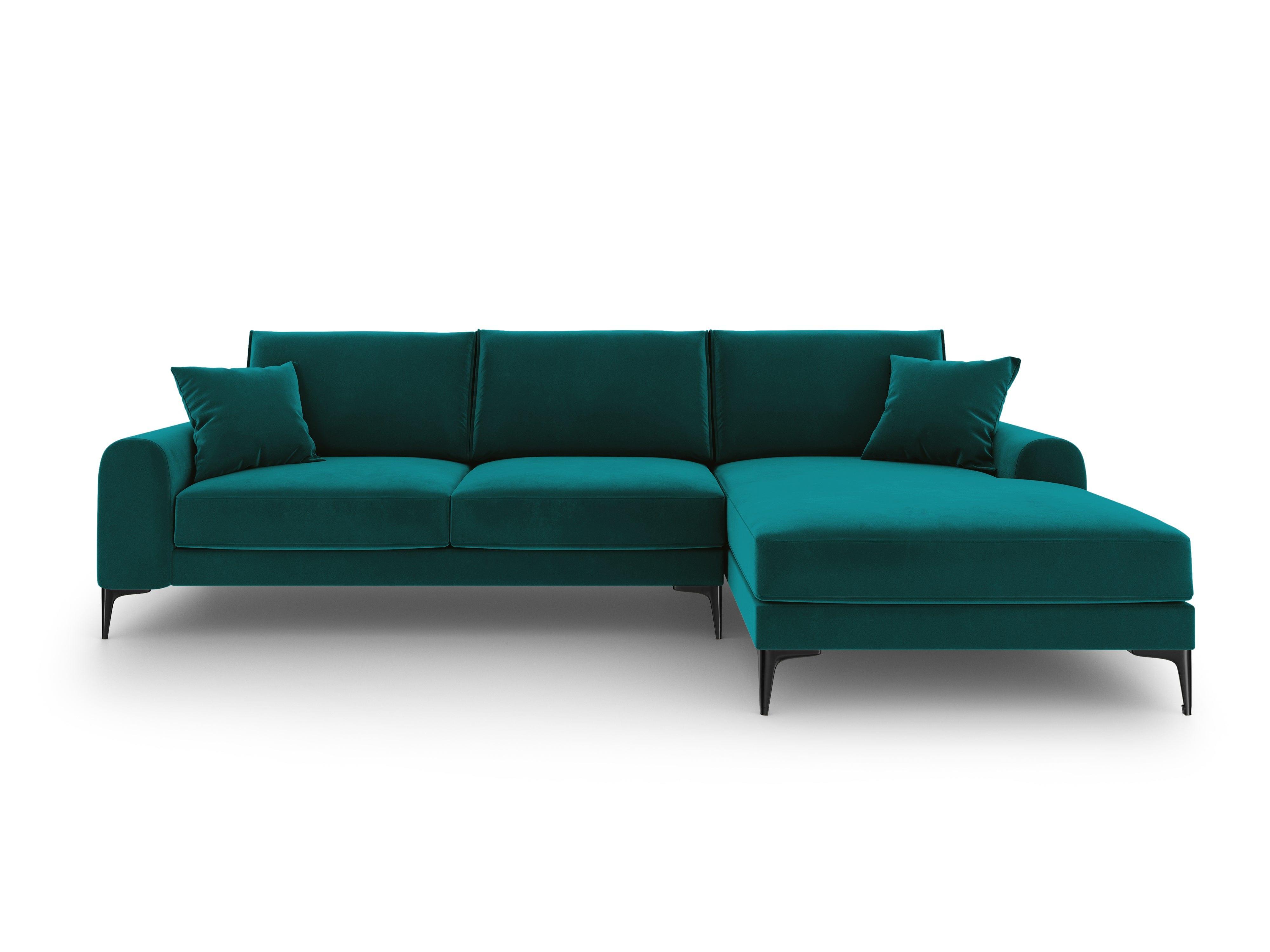 Narożnik aksamitny prawostronny MADARA turkusowy z czarną podstawą Mazzini Sofas Eye on Design