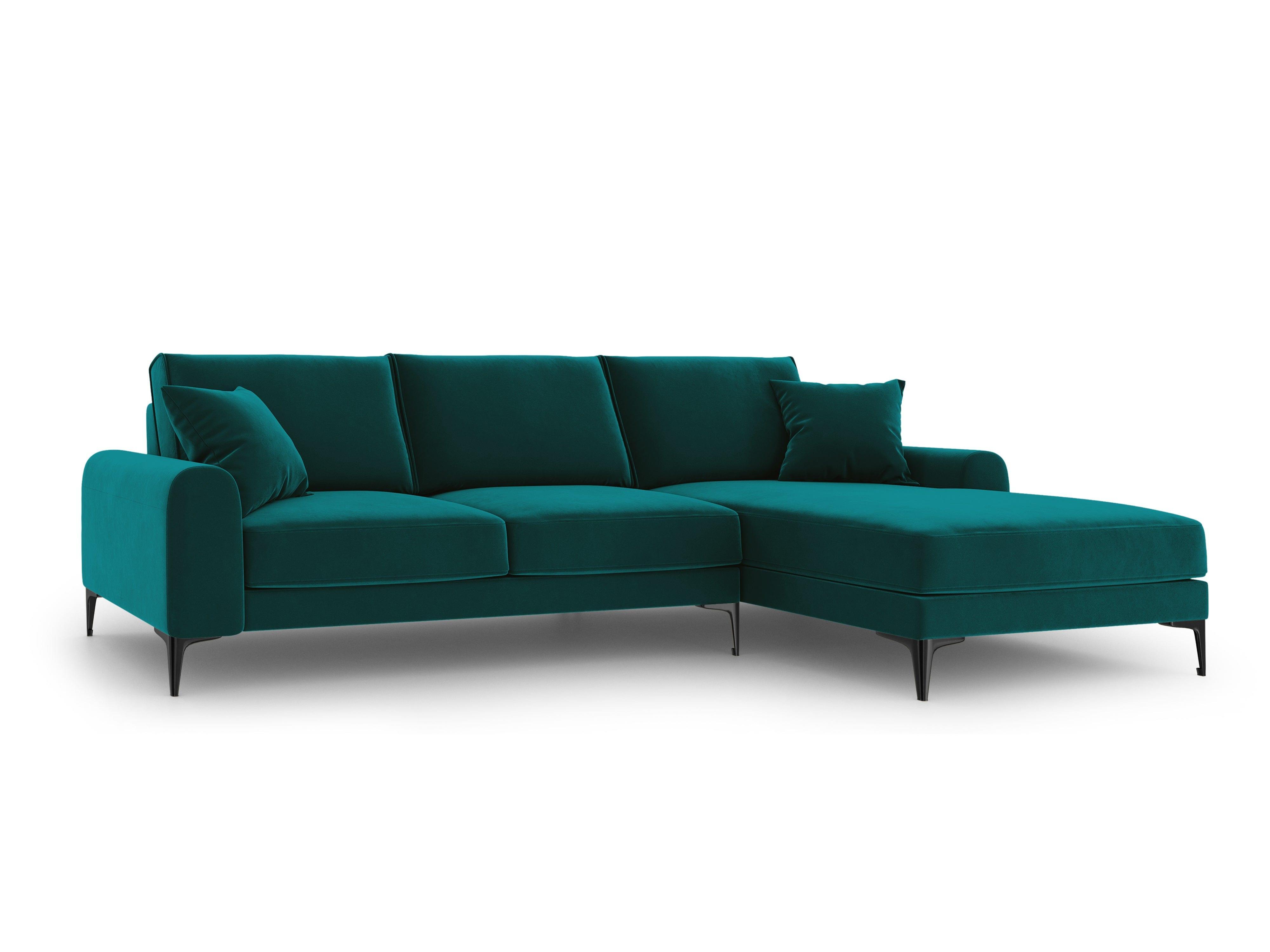 Narożnik aksamitny prawostronny MADARA turkusowy z czarną podstawą Mazzini Sofas Eye on Design