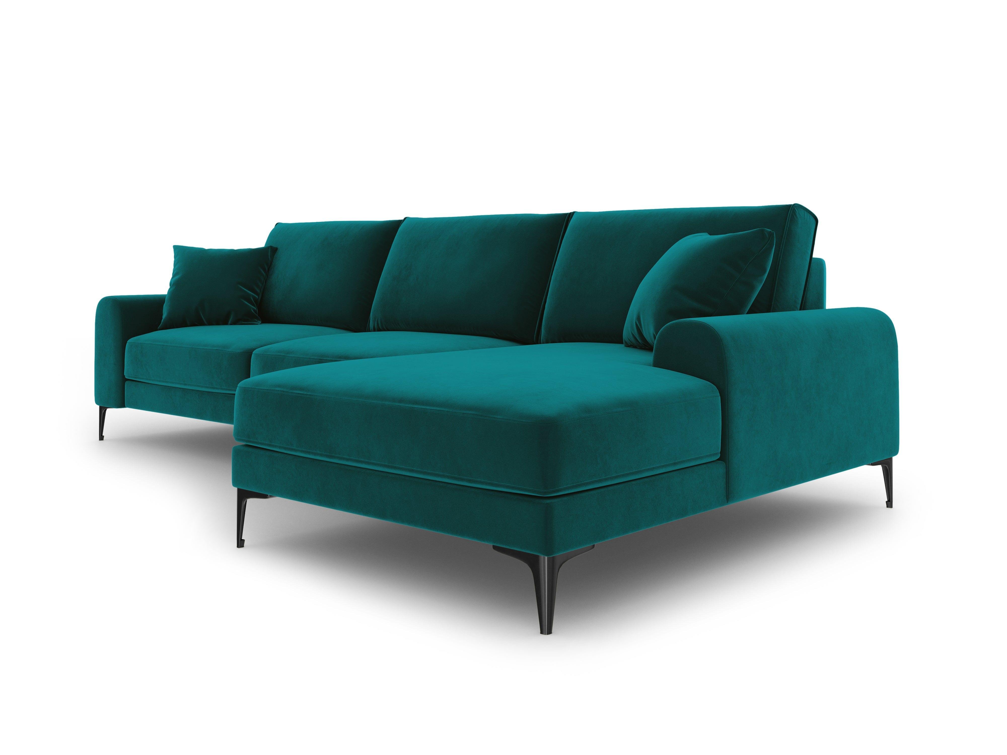 Narożnik aksamitny prawostronny MADARA turkusowy z czarną podstawą Mazzini Sofas Eye on Design