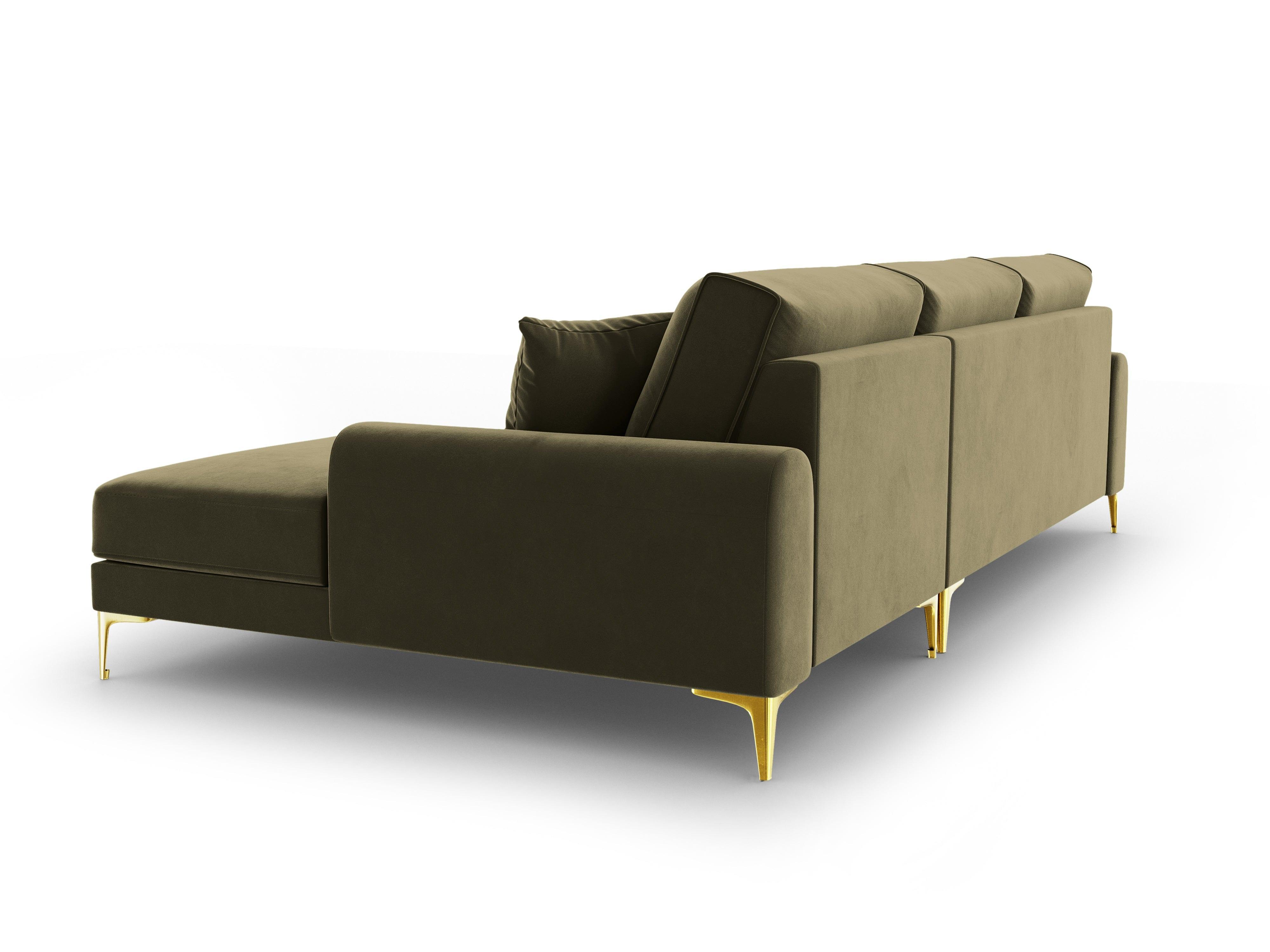 Narożnik aksamitny prawostronny MADARA zielony ze złotą podstawą Mazzini Sofas Eye on Design
