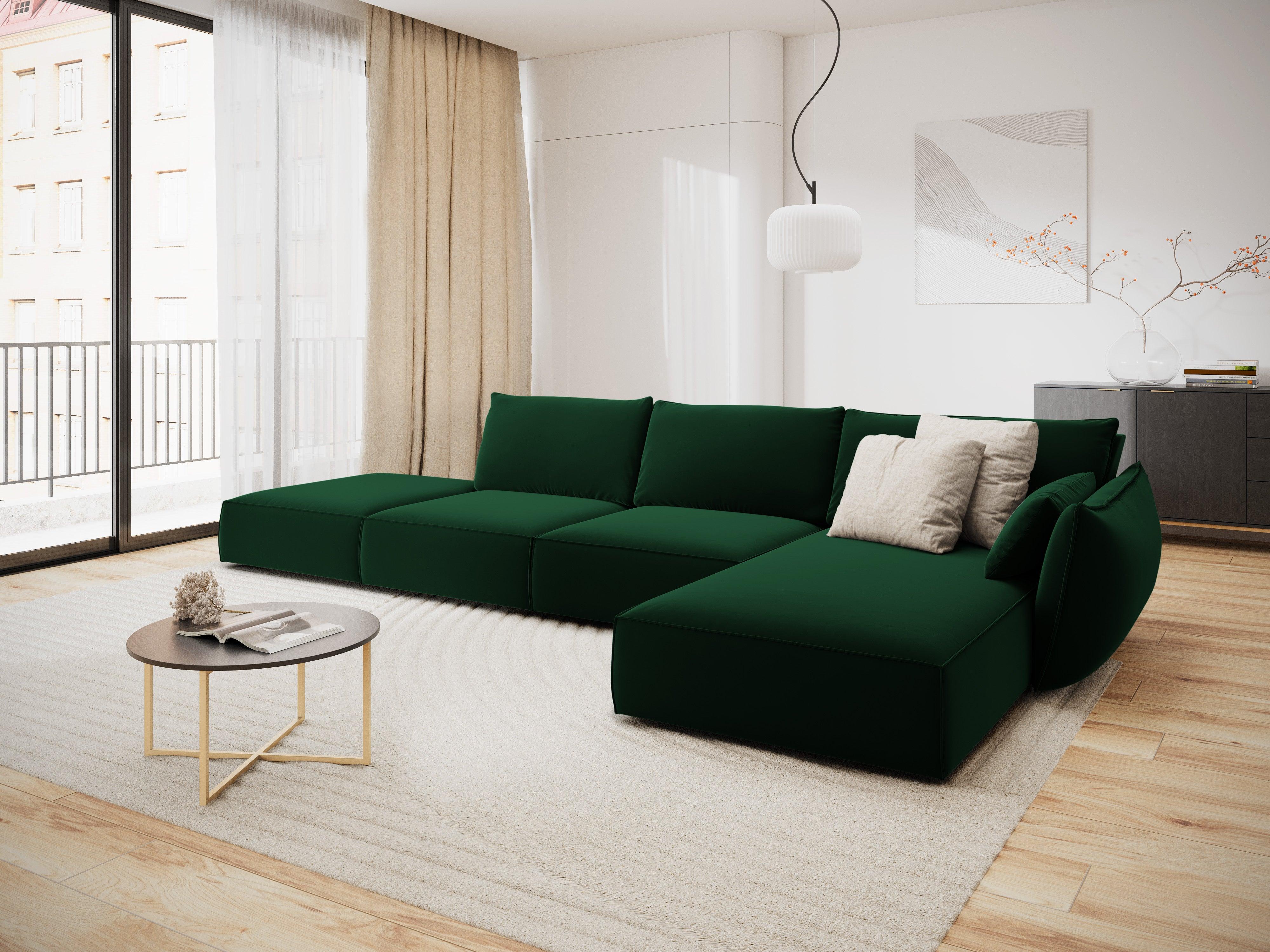 Narożnik aksamitny prawostronny otwarty VANDA butelkowa zieleń Mazzini Sofas Eye on Design