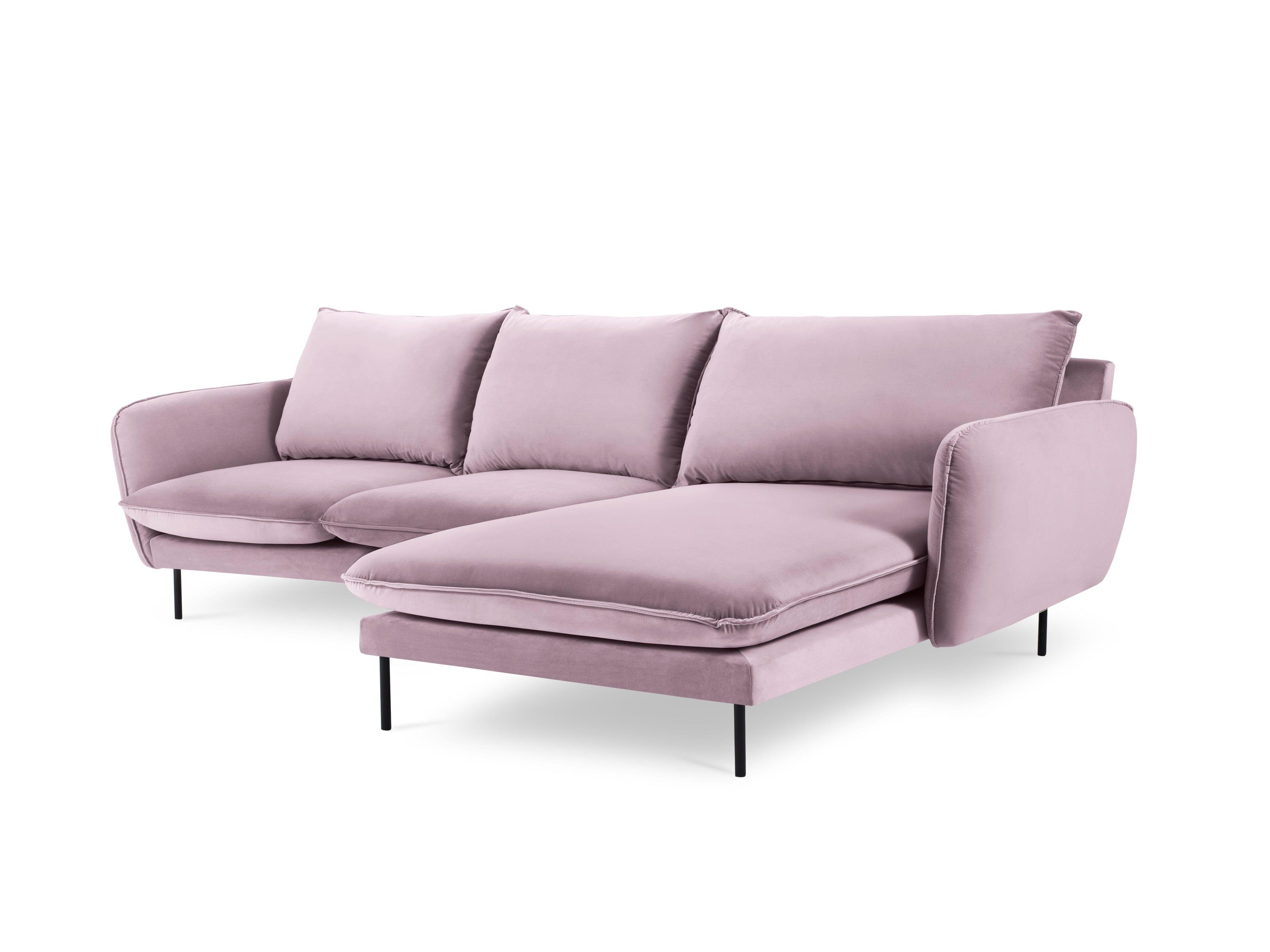Narożnik aksamitny prawostronny VIENNA pudrowy róż z czarną podstawą Cosmopolitan Design Eye on Design
