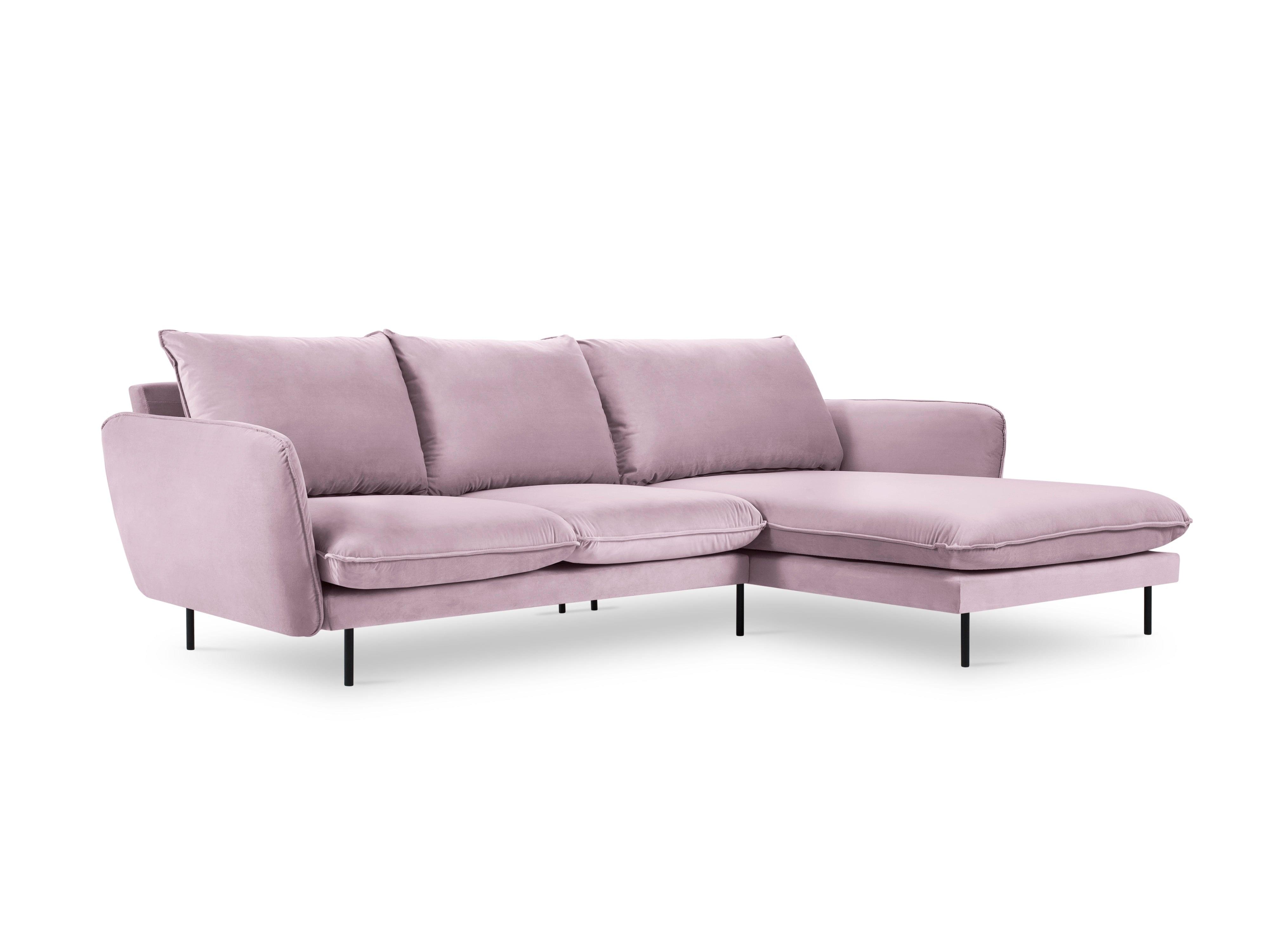 Narożnik aksamitny prawostronny VIENNA pudrowy róż z czarną podstawą Cosmopolitan Design Eye on Design