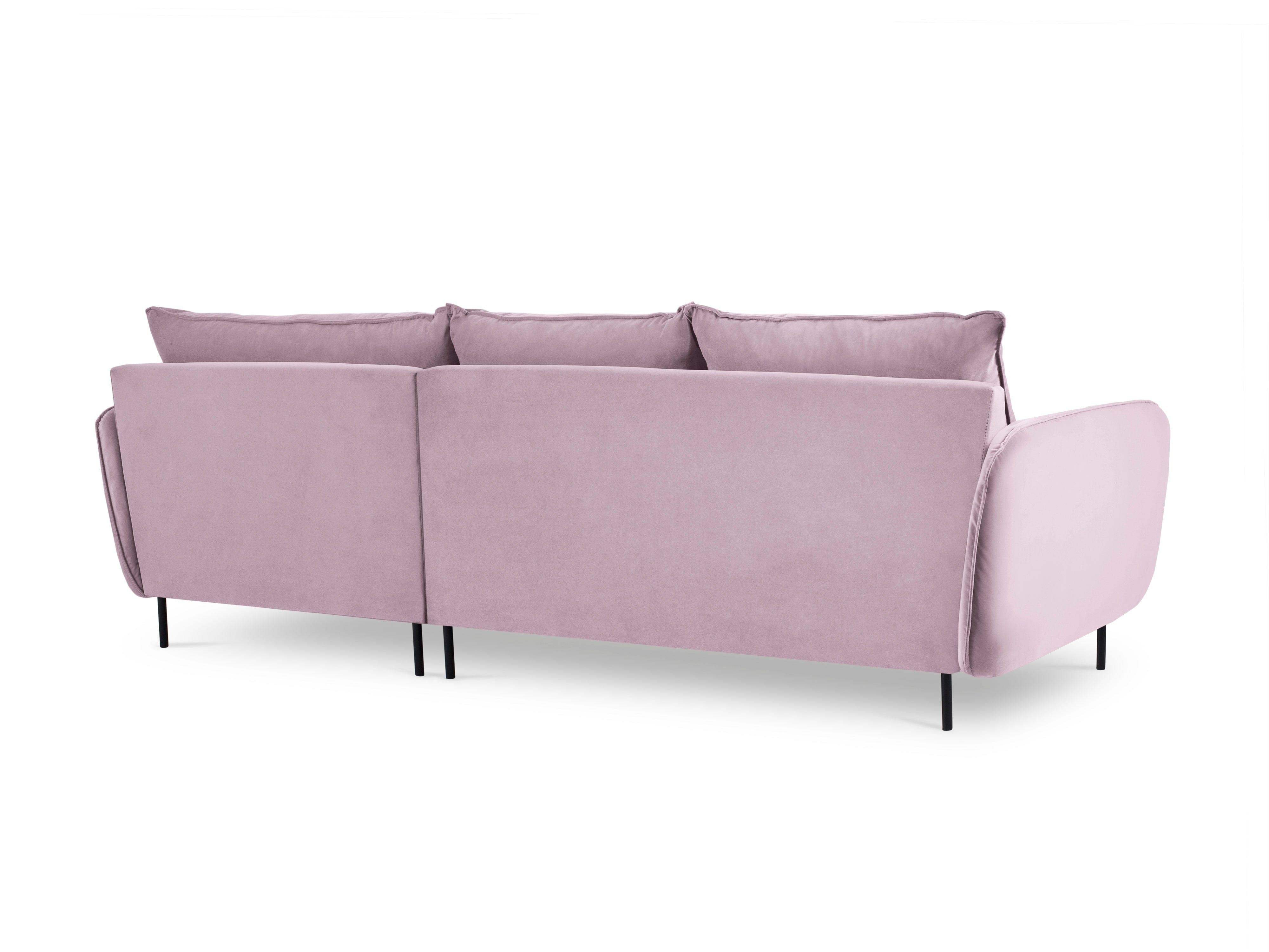 Narożnik aksamitny prawostronny VIENNA pudrowy róż z czarną podstawą Cosmopolitan Design Eye on Design