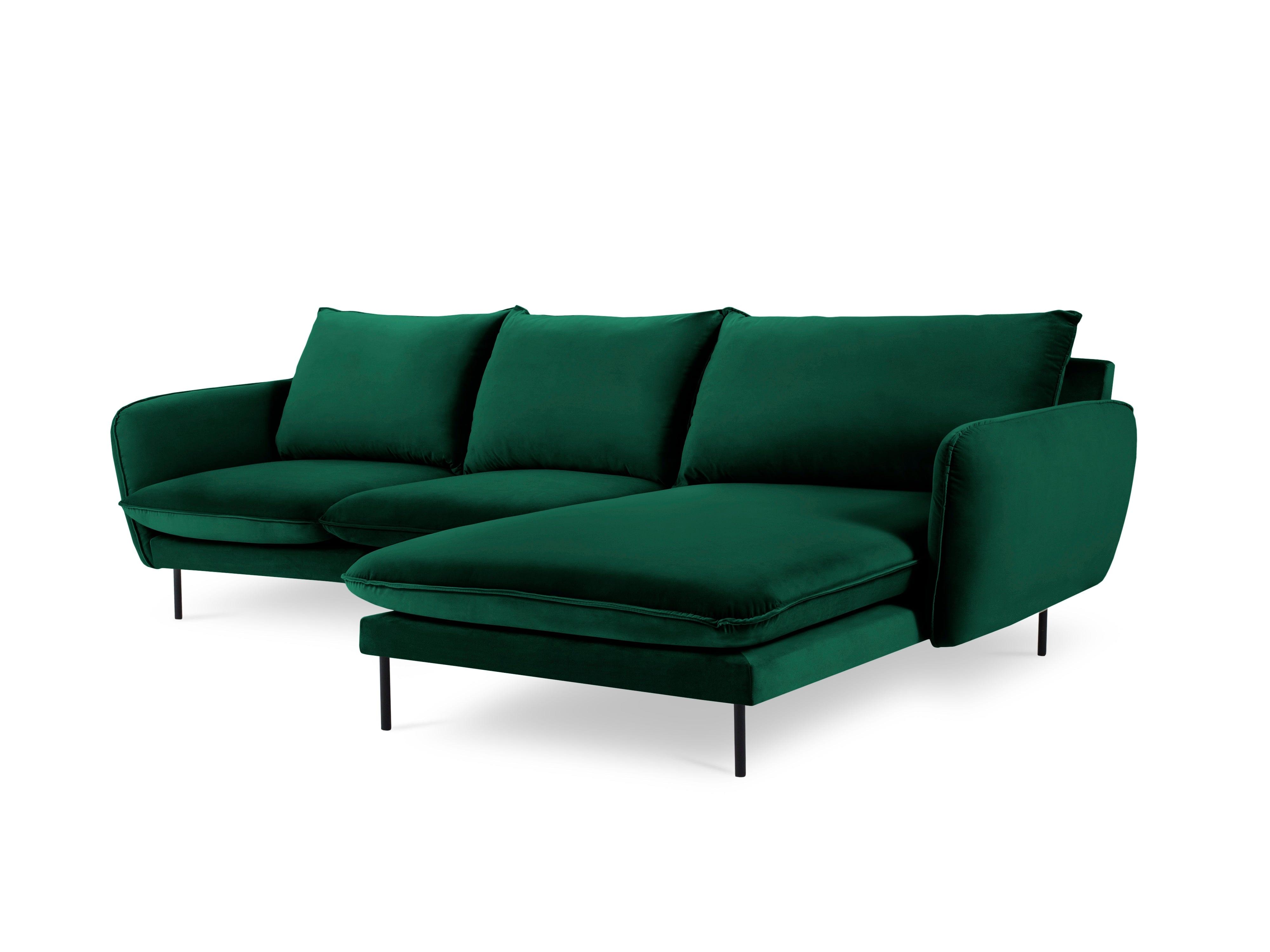 Narożnik aksamitny prawostronny VIENNA zielony z czarną podstawą Cosmopolitan Design Eye on Design