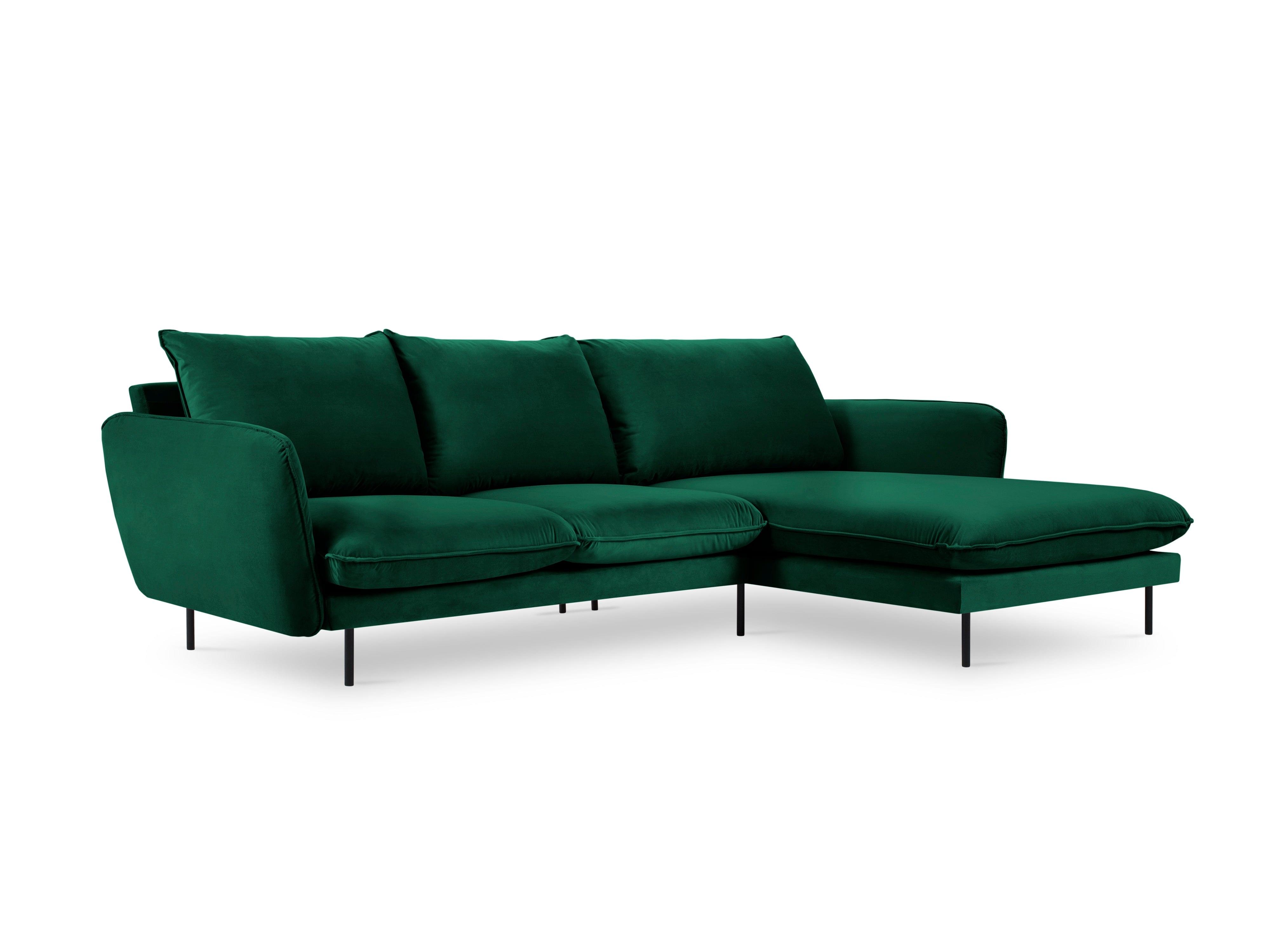 Narożnik aksamitny prawostronny VIENNA zielony z czarną podstawą Cosmopolitan Design Eye on Design