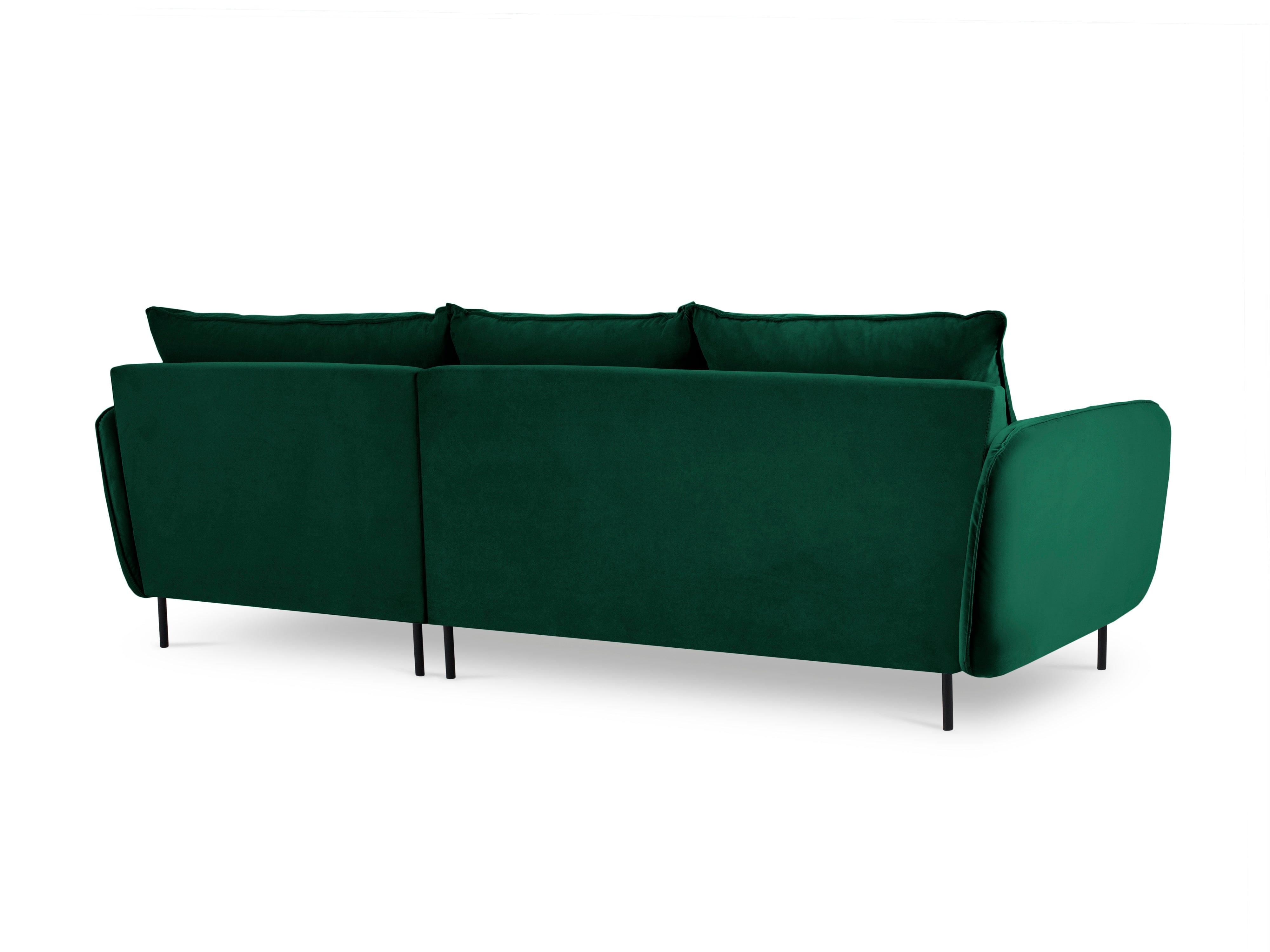 Narożnik aksamitny prawostronny VIENNA zielony z czarną podstawą Cosmopolitan Design Eye on Design