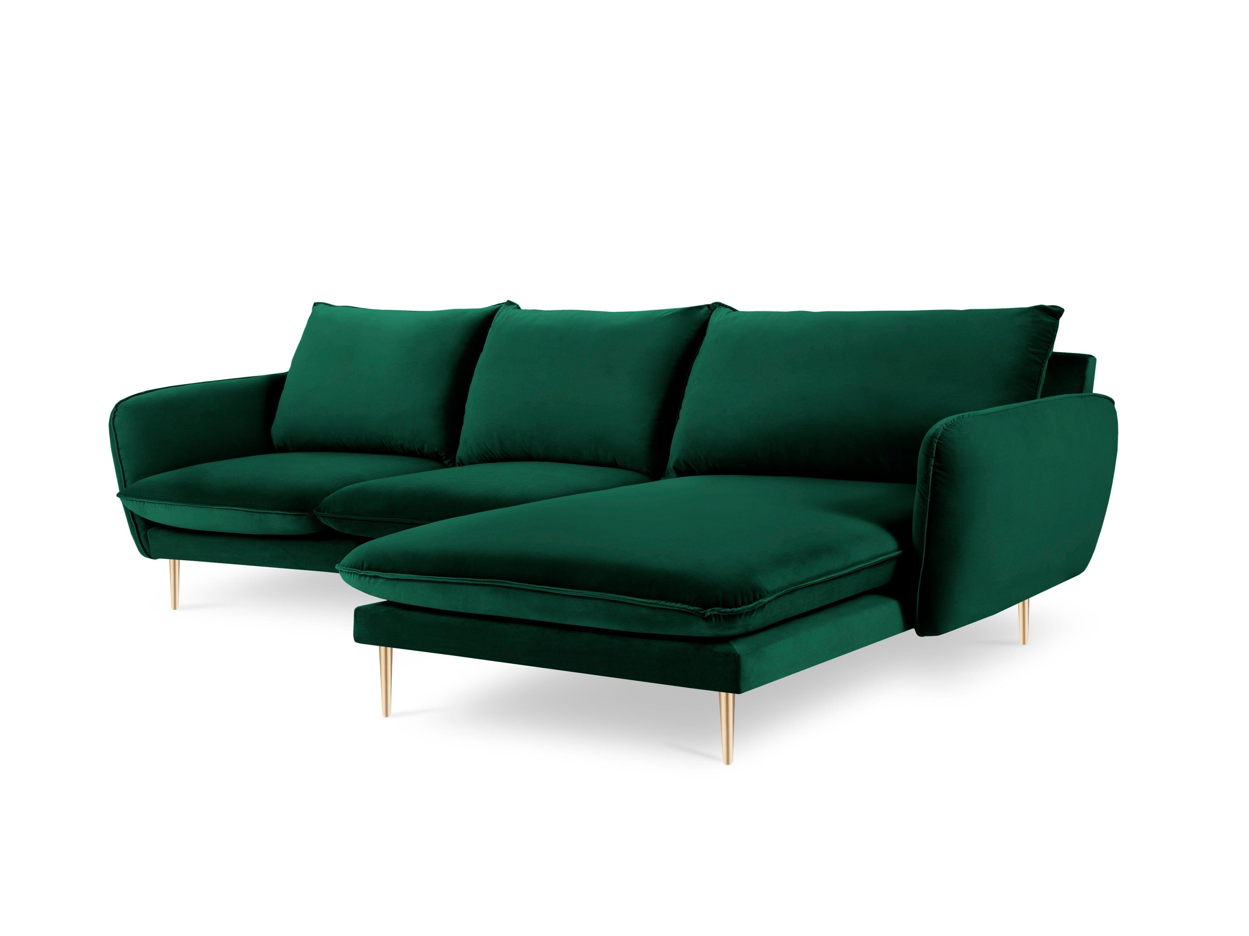 Narożnik aksamitny prawostronny VIENNA zielony ze złotą podstawą Cosmopolitan Design Eye on Design