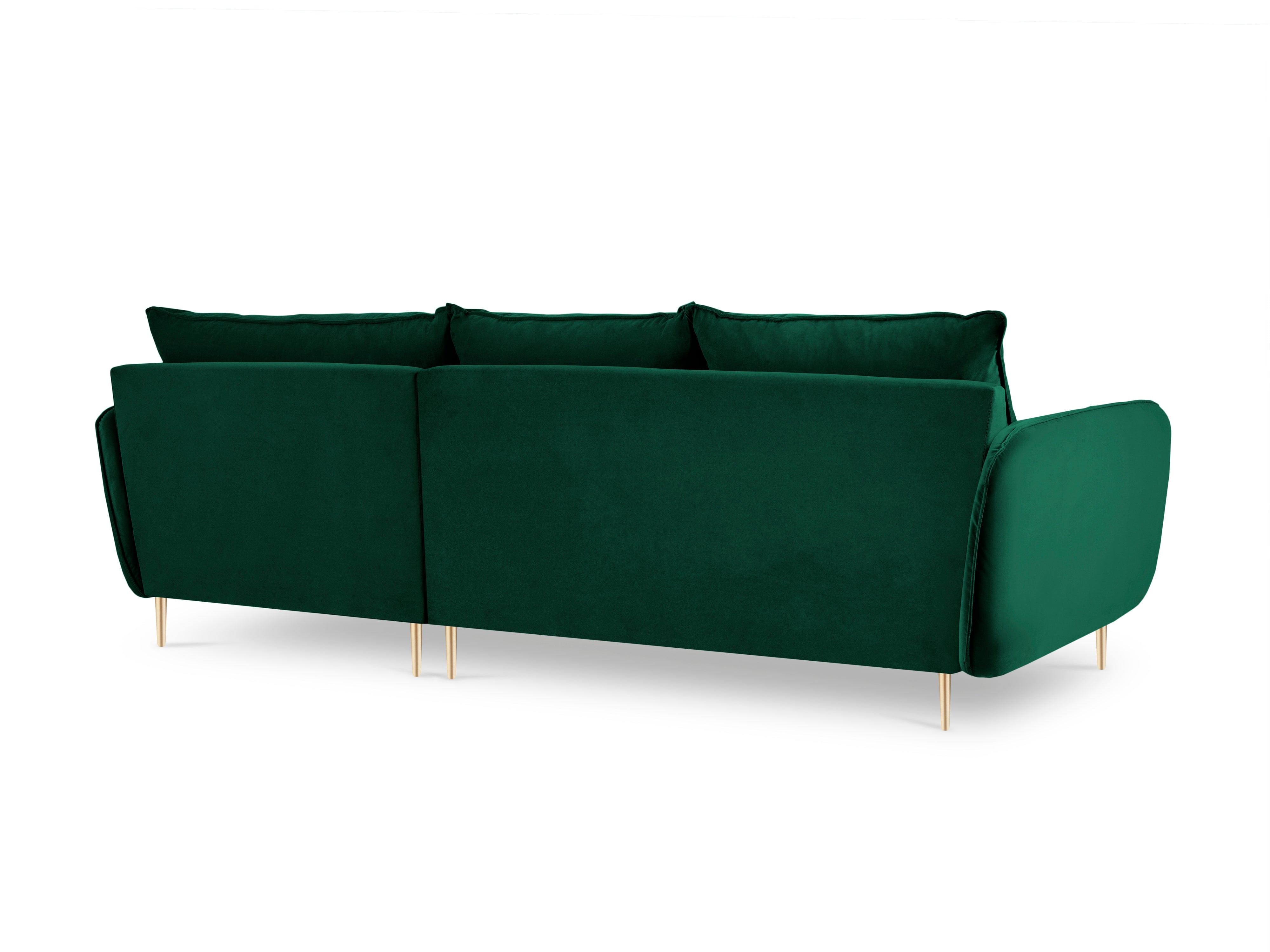 Narożnik aksamitny prawostronny VIENNA zielony ze złotą podstawą Cosmopolitan Design Eye on Design