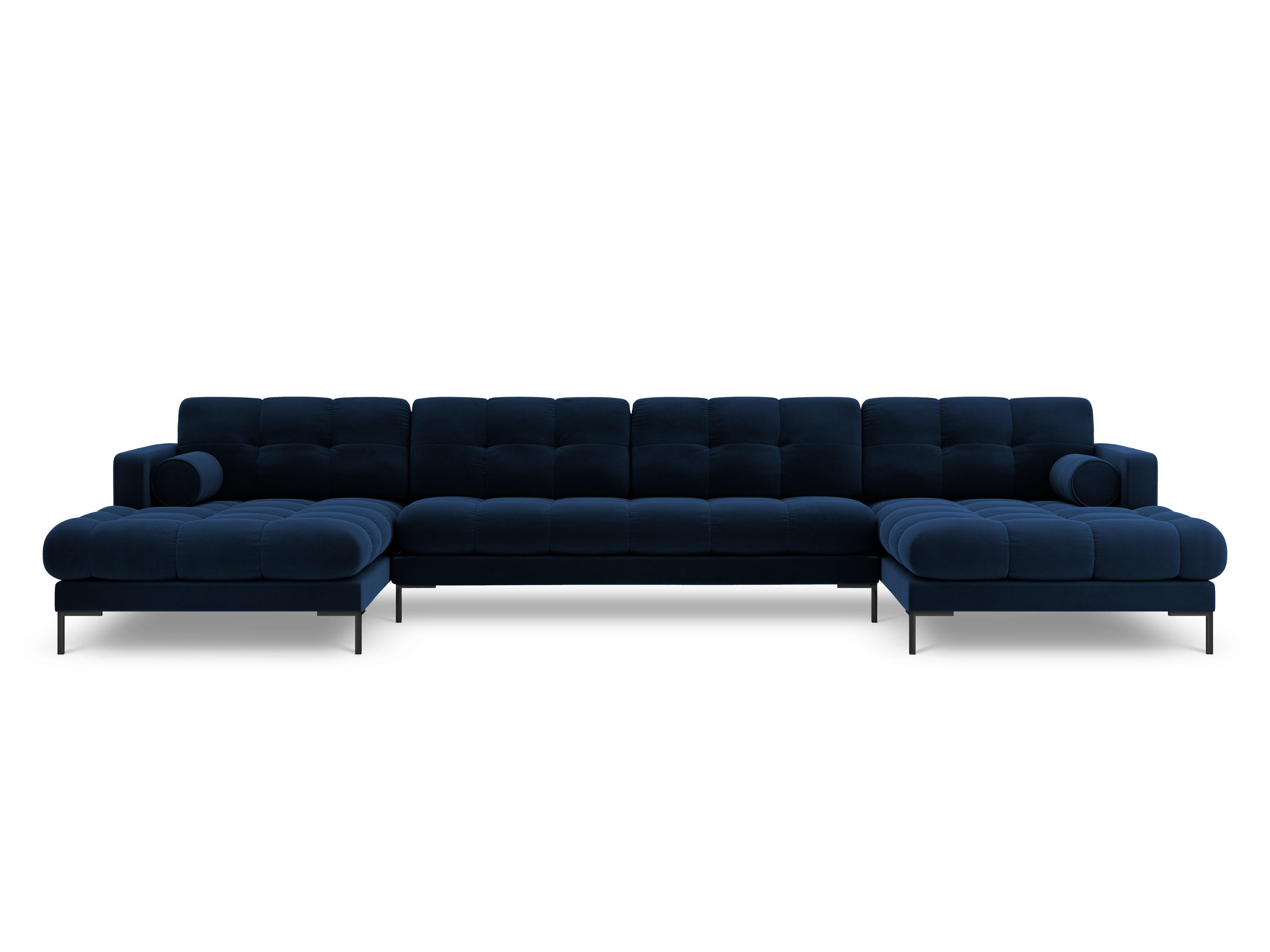 Narożnik aksamitny w kształcie U BALI granat królewski z czarną podstawą Cosmopolitan Design Eye on Design
