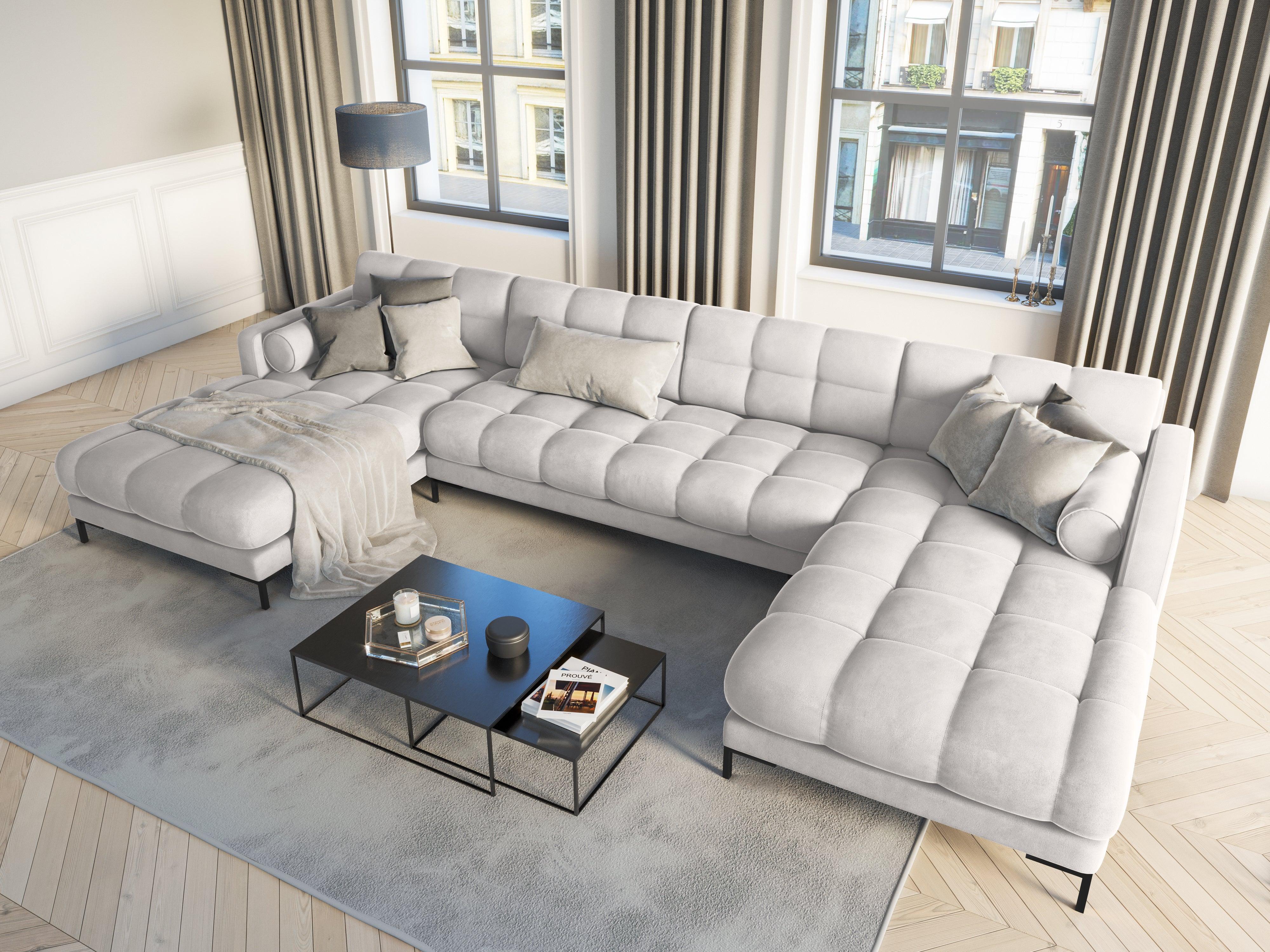 Narożnik aksamitny w kształcie U BALI srebrny z czarną podstawą Cosmopolitan Design Eye on Design