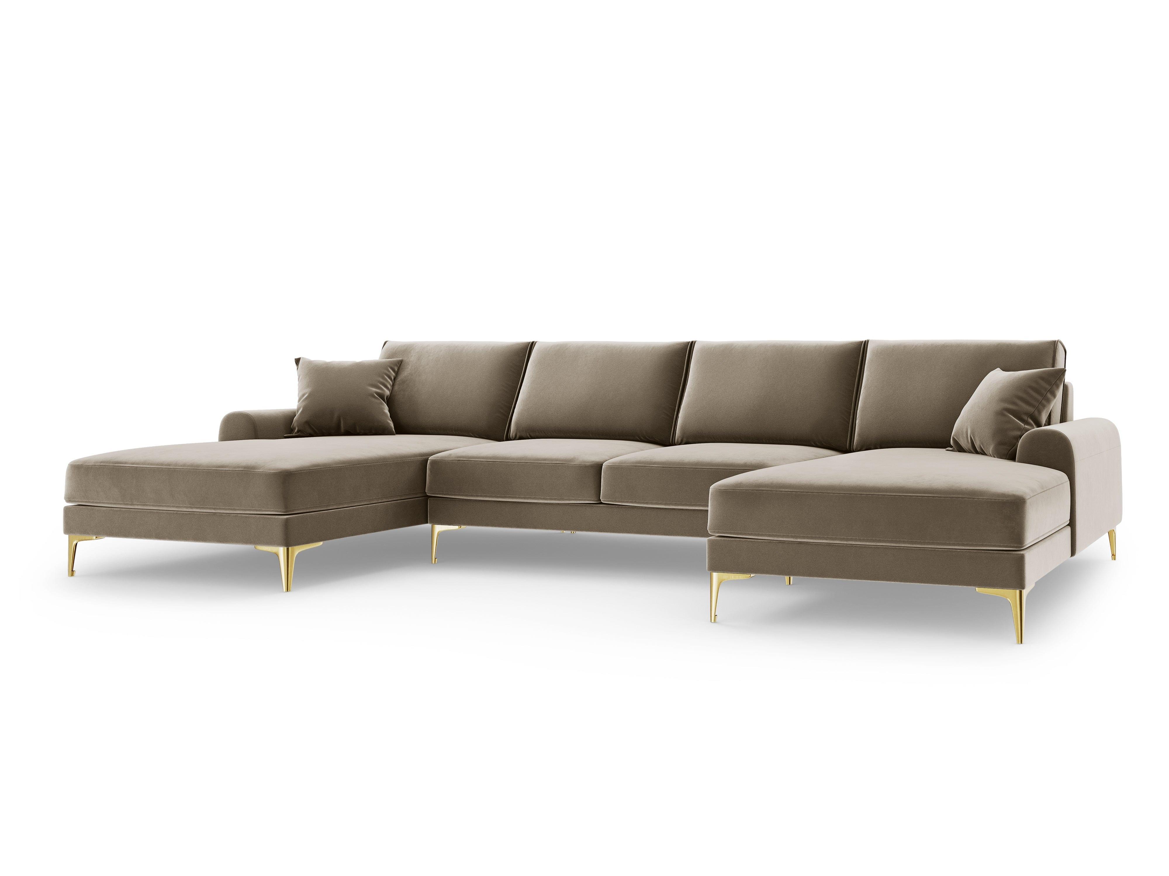 Narożnik aksamitny w kształcie U MADARA cappuccino ze złotą podstawą Mazzini Sofas Eye on Design
