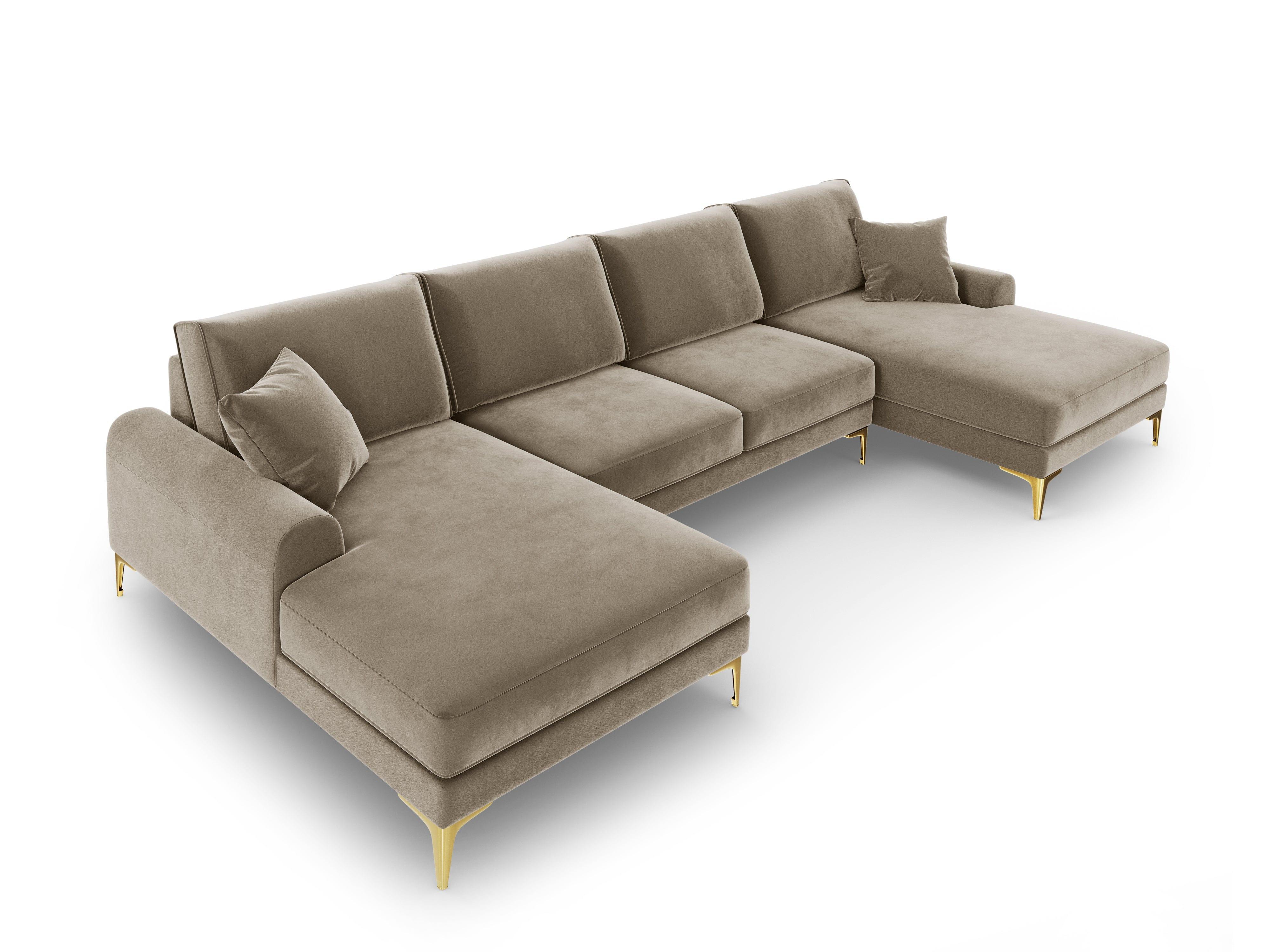 Narożnik aksamitny w kształcie U MADARA cappuccino ze złotą podstawą Mazzini Sofas Eye on Design