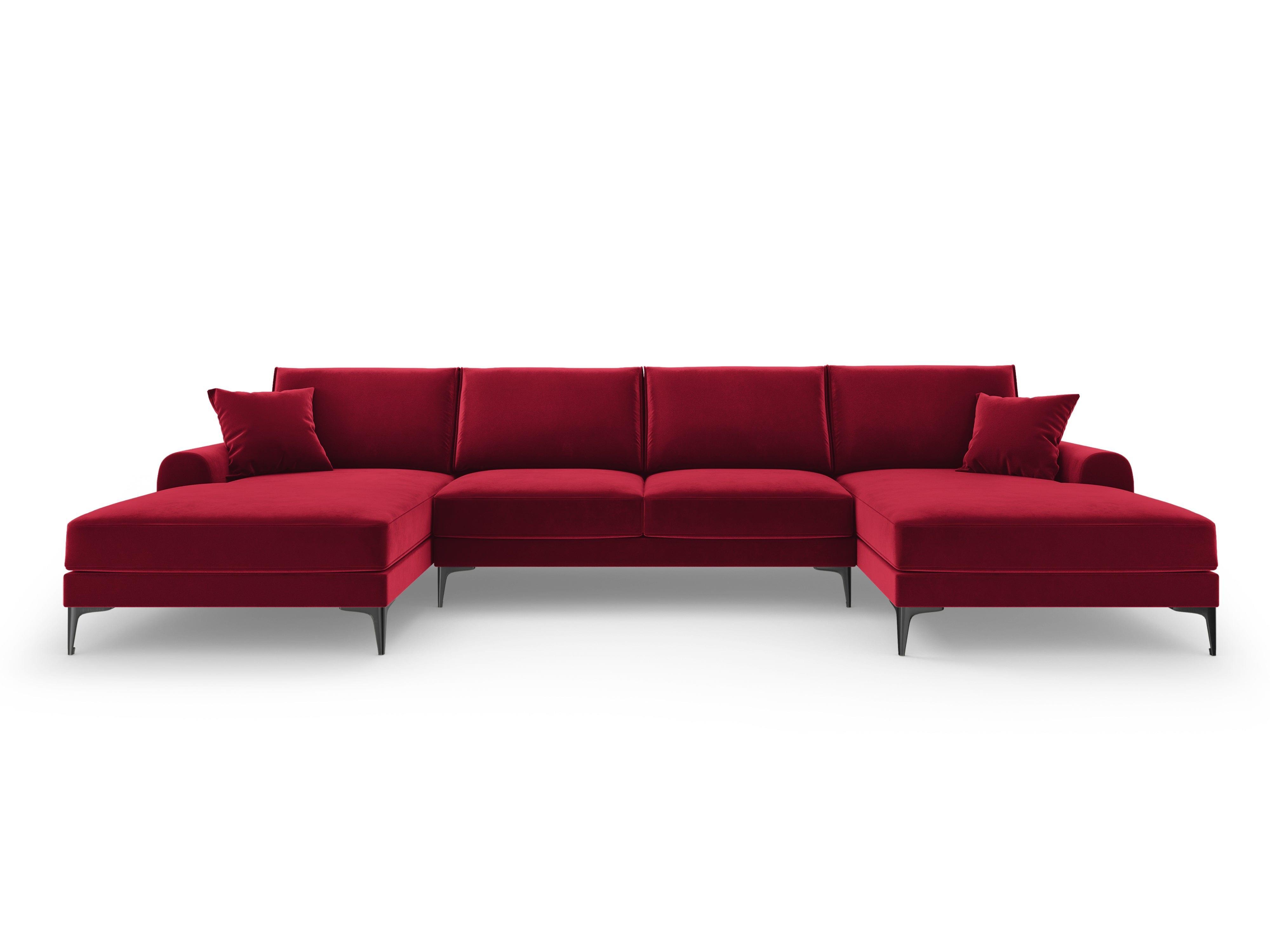 Narożnik aksamitny w kształcie U MADARA czerwony z czarną podstawą Mazzini Sofas Eye on Design
