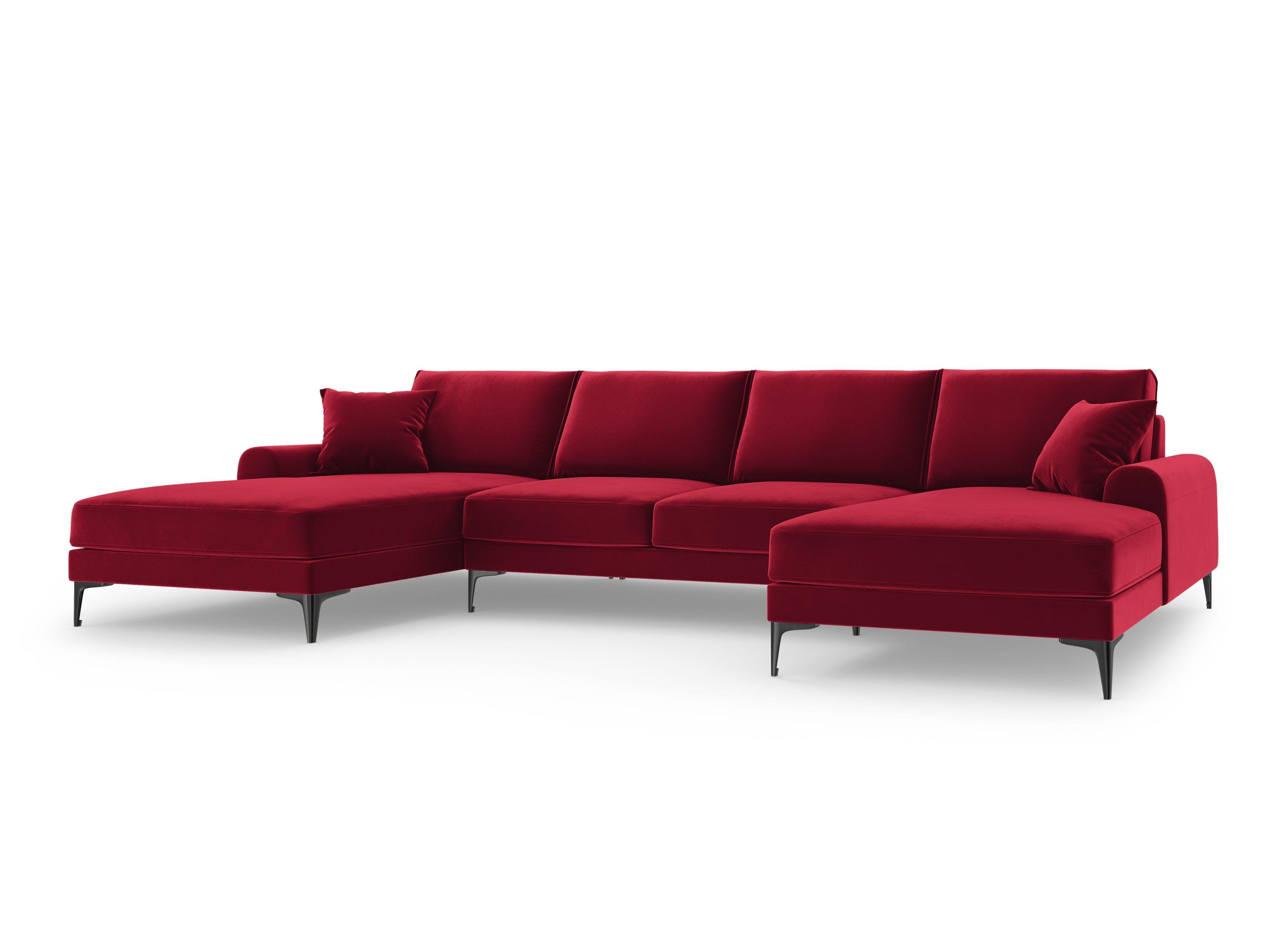Narożnik aksamitny w kształcie U MADARA czerwony z czarną podstawą Mazzini Sofas Eye on Design