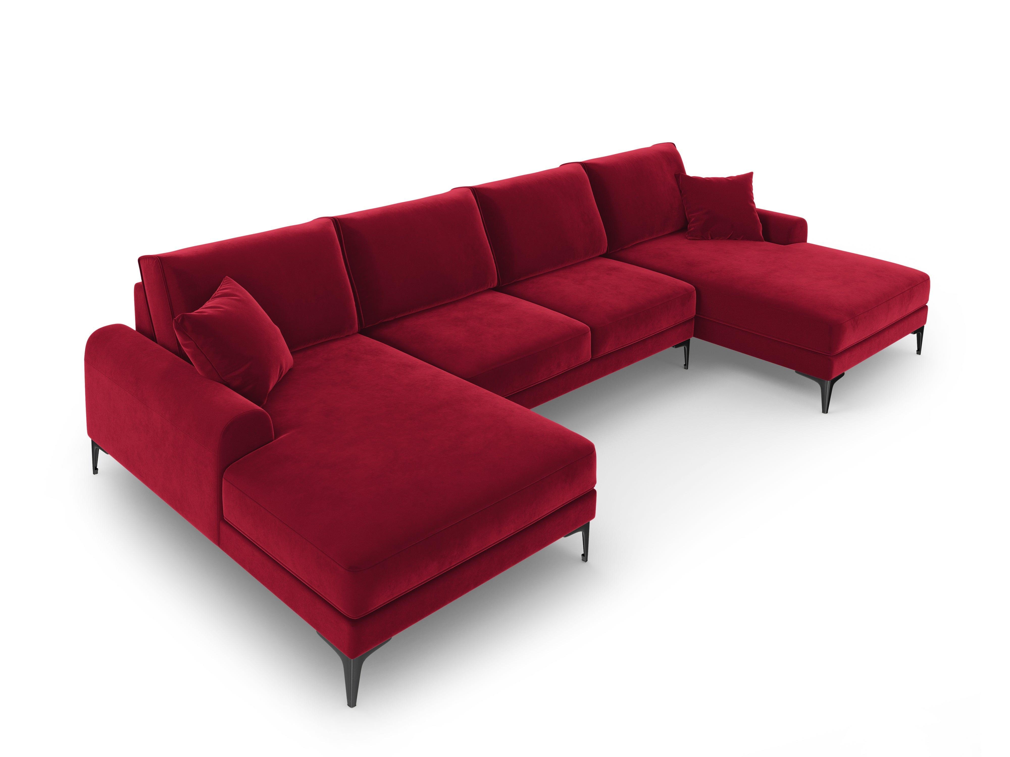 Narożnik aksamitny w kształcie U MADARA czerwony z czarną podstawą Mazzini Sofas Eye on Design