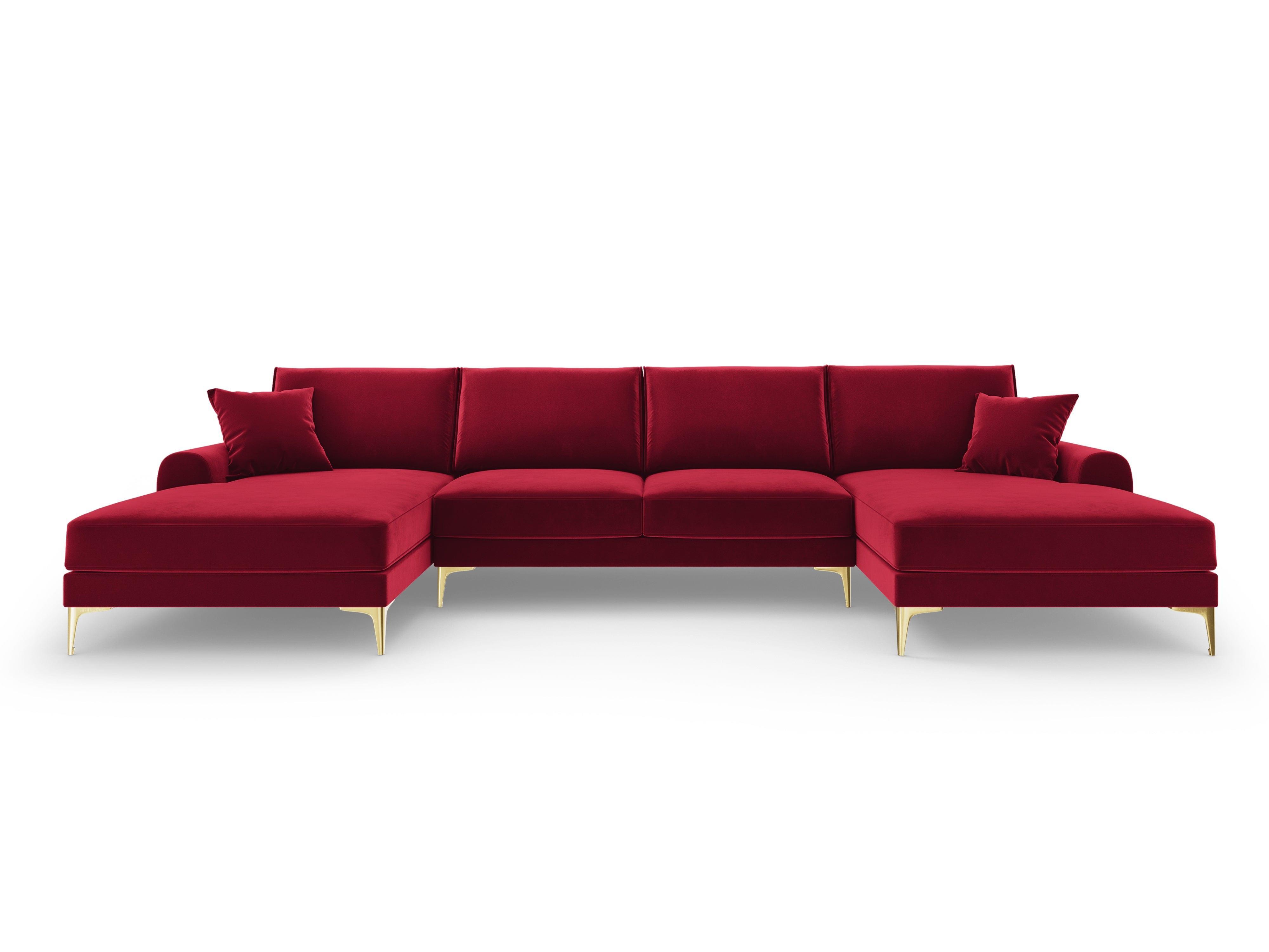 Narożnik aksamitny w kształcie U MADARA czerwony ze złotą podstawą Mazzini Sofas Eye on Design