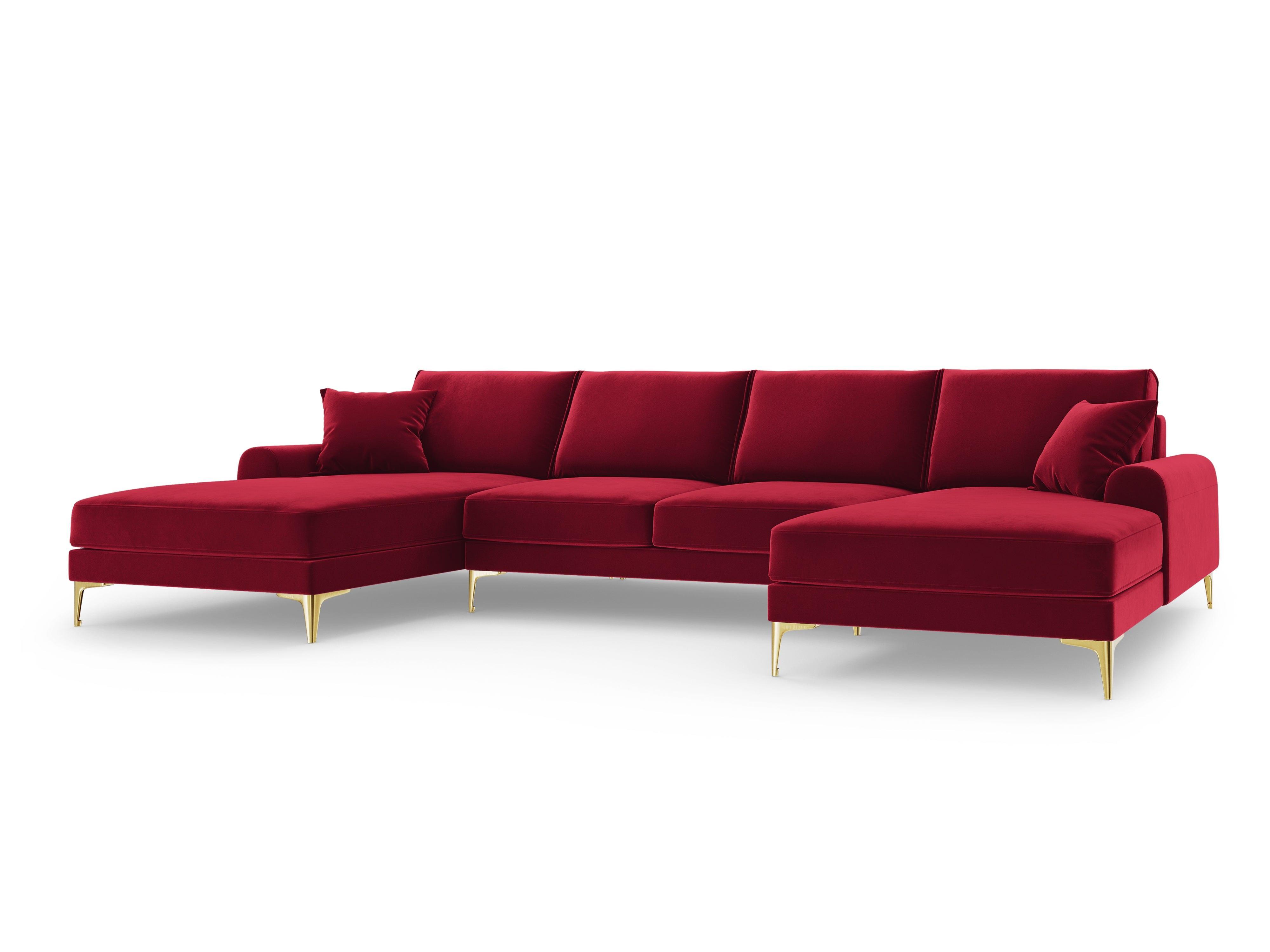 Narożnik aksamitny w kształcie U MADARA czerwony ze złotą podstawą Mazzini Sofas Eye on Design