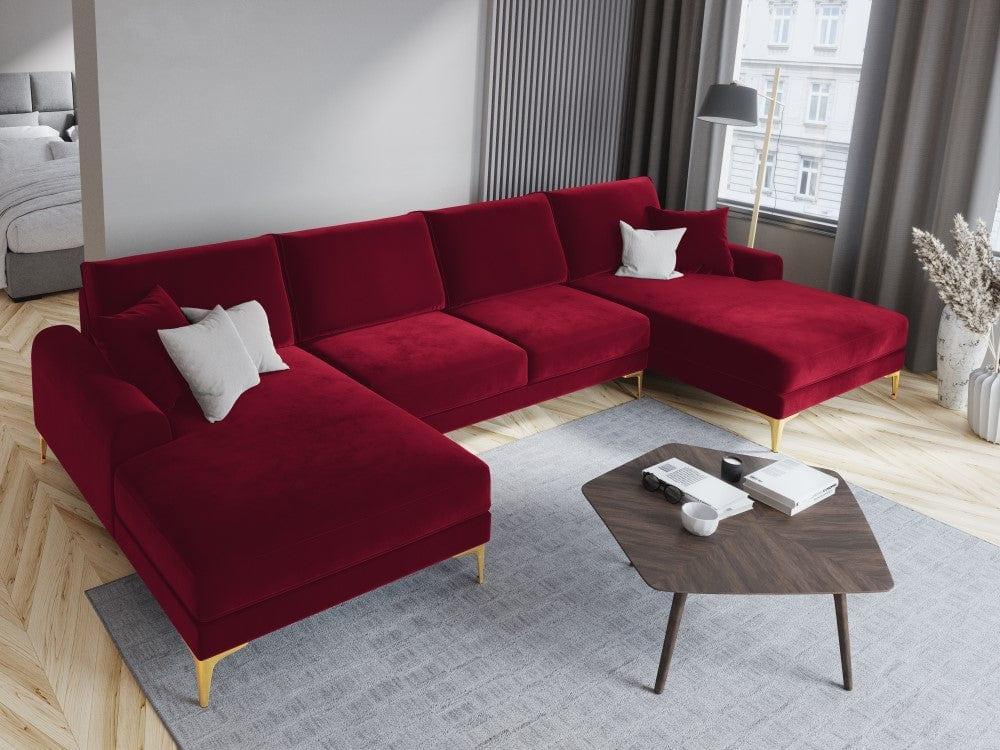 Narożnik aksamitny w kształcie U MADARA czerwony ze złotą podstawą Mazzini Sofas Eye on Design