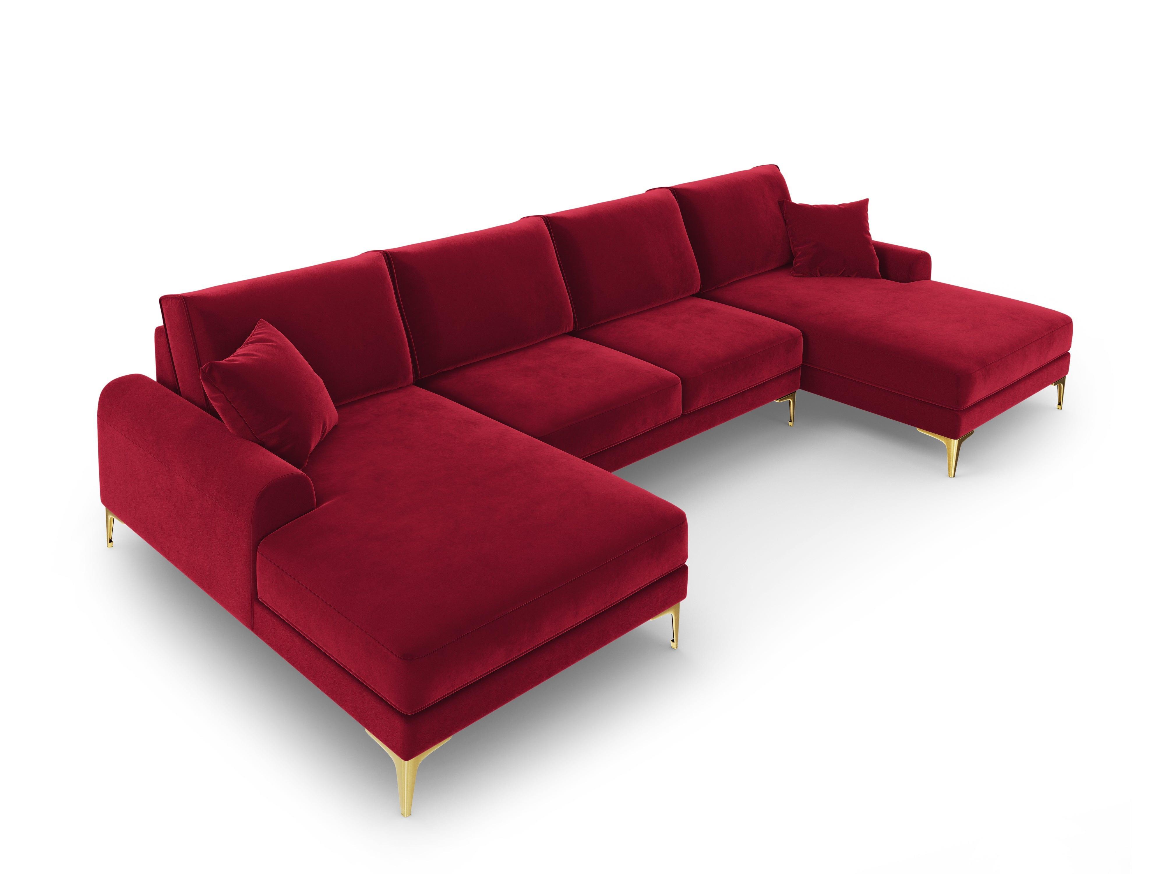 Narożnik aksamitny w kształcie U MADARA czerwony ze złotą podstawą Mazzini Sofas Eye on Design