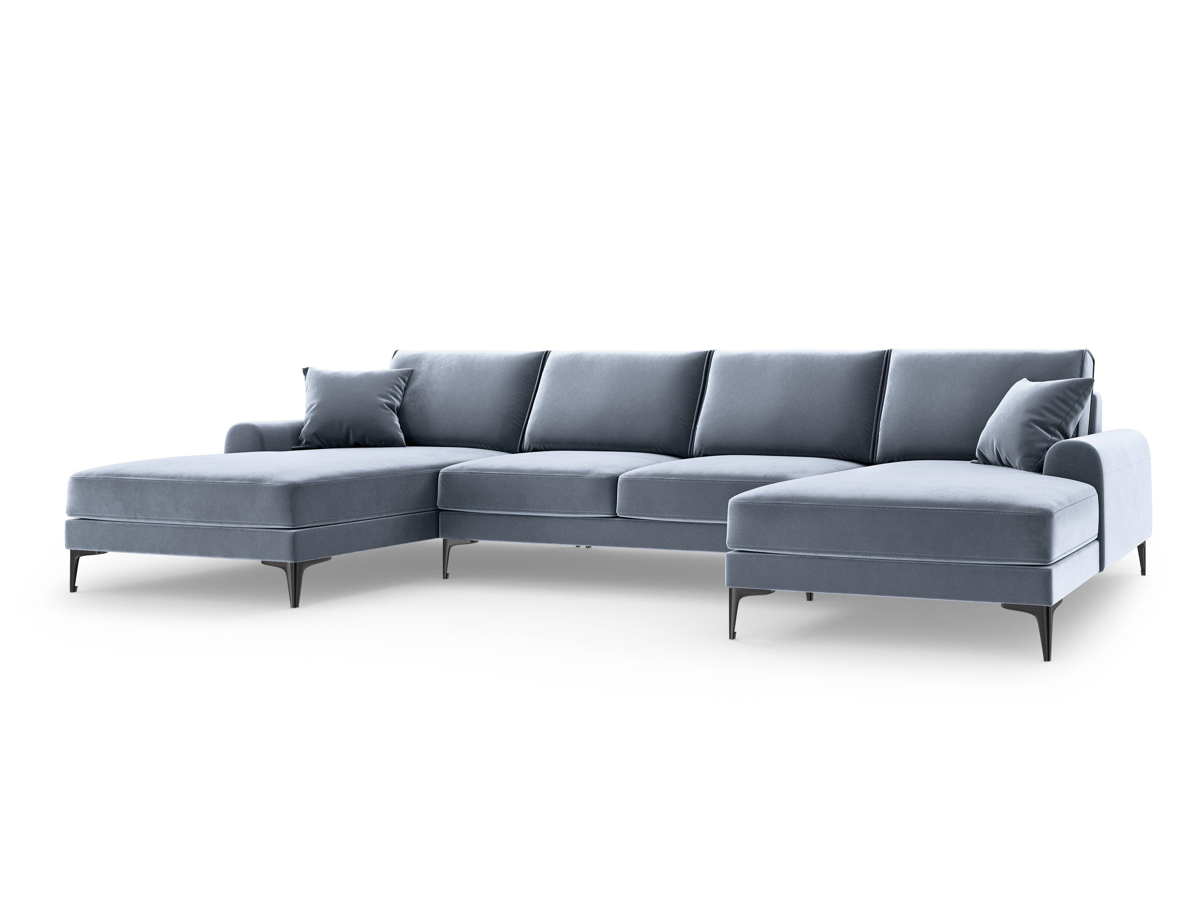 Narożnik aksamitny w kształcie U MADARA jasnoniebieski z czarną podstawą Mazzini Sofas Eye on Design
