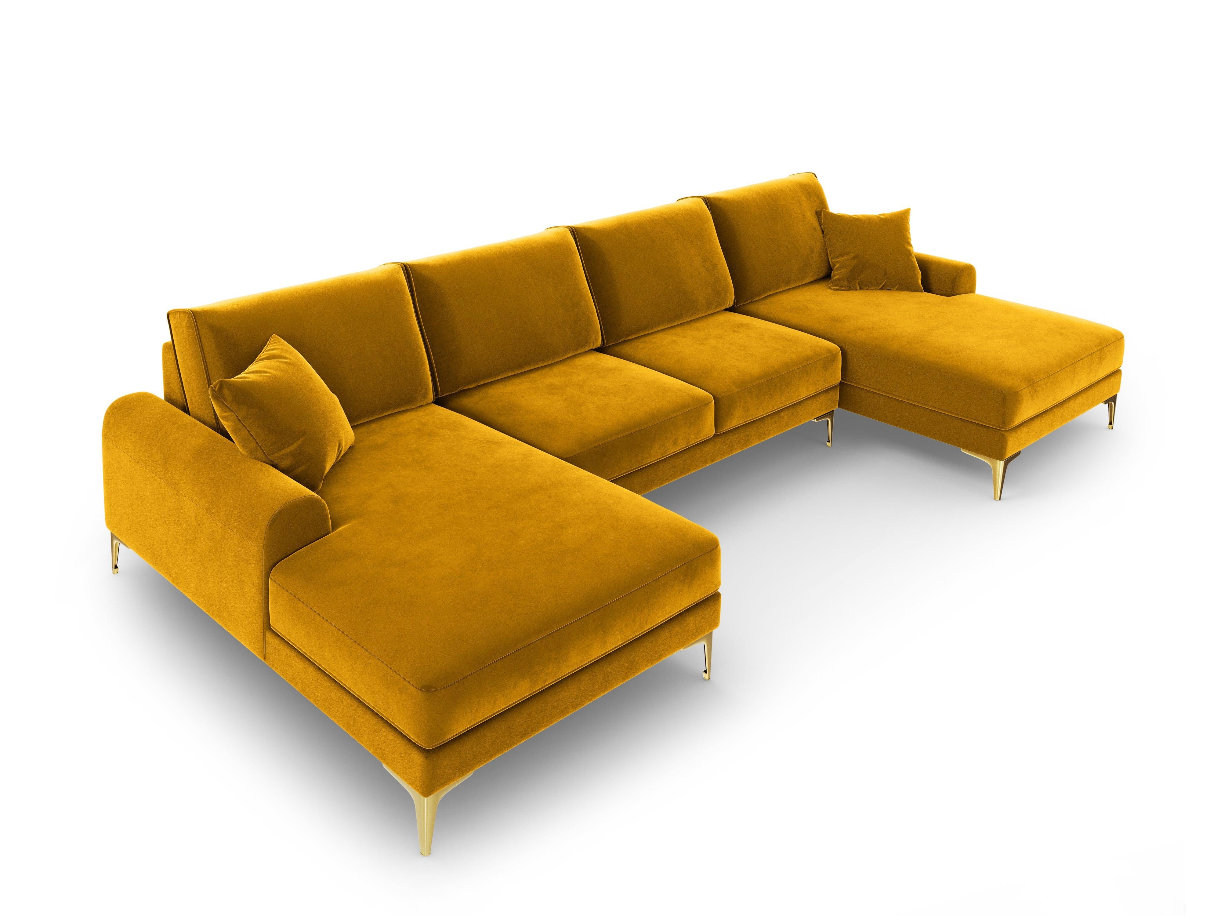 Narożnik aksamitny w kształcie U MADARA musztardowy ze złotą podstawą Mazzini Sofas Eye on Design