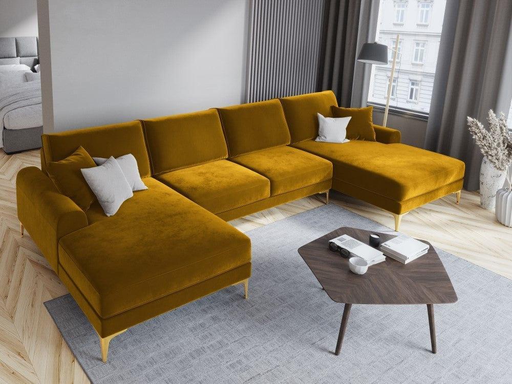 Narożnik aksamitny w kształcie U MADARA musztardowy ze złotą podstawą Mazzini Sofas Eye on Design