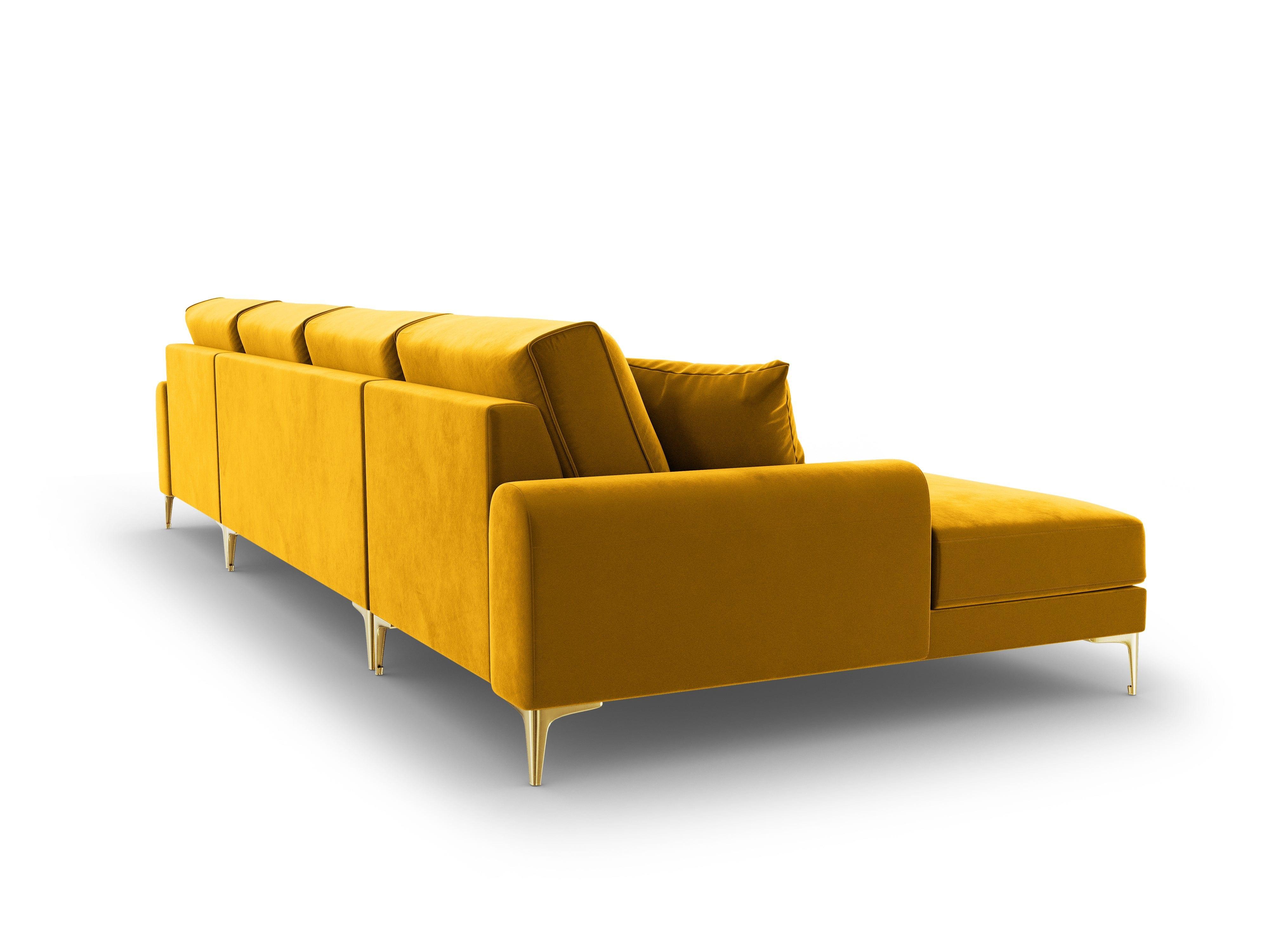 Narożnik aksamitny w kształcie U MADARA musztardowy ze złotą podstawą Mazzini Sofas Eye on Design