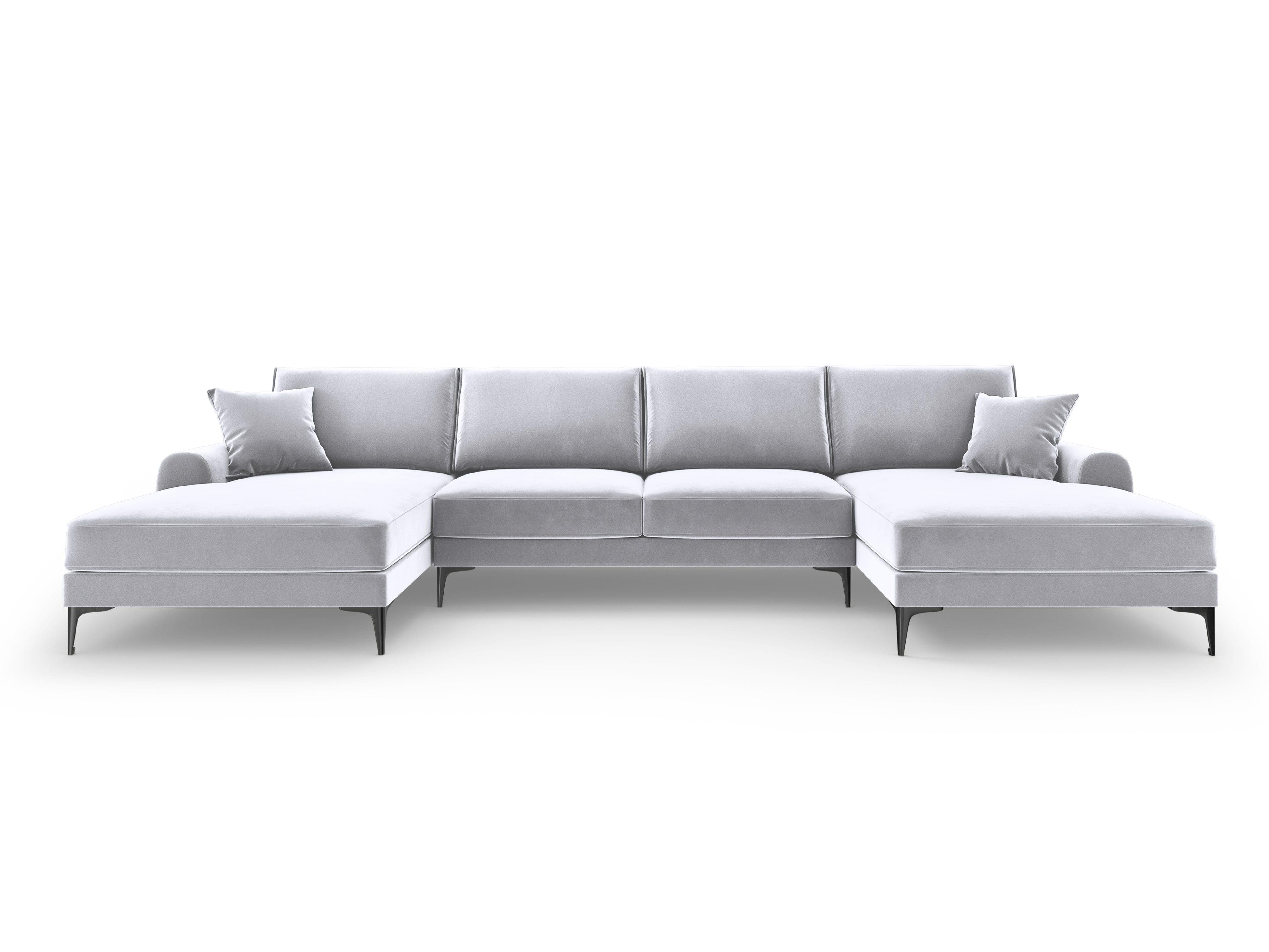 Narożnik aksamitny w kształcie U MADARA srebrny z czarną podstawą Mazzini Sofas Eye on Design