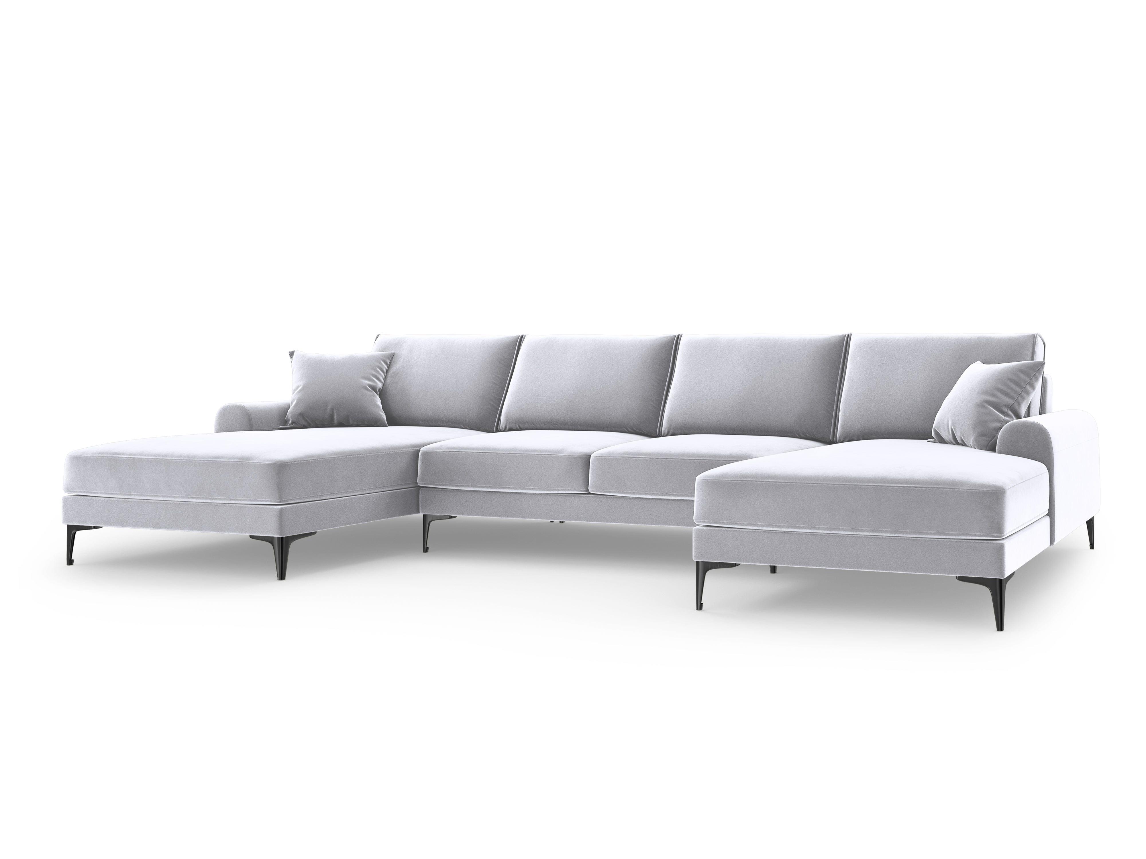 Narożnik aksamitny w kształcie U MADARA srebrny z czarną podstawą Mazzini Sofas Eye on Design