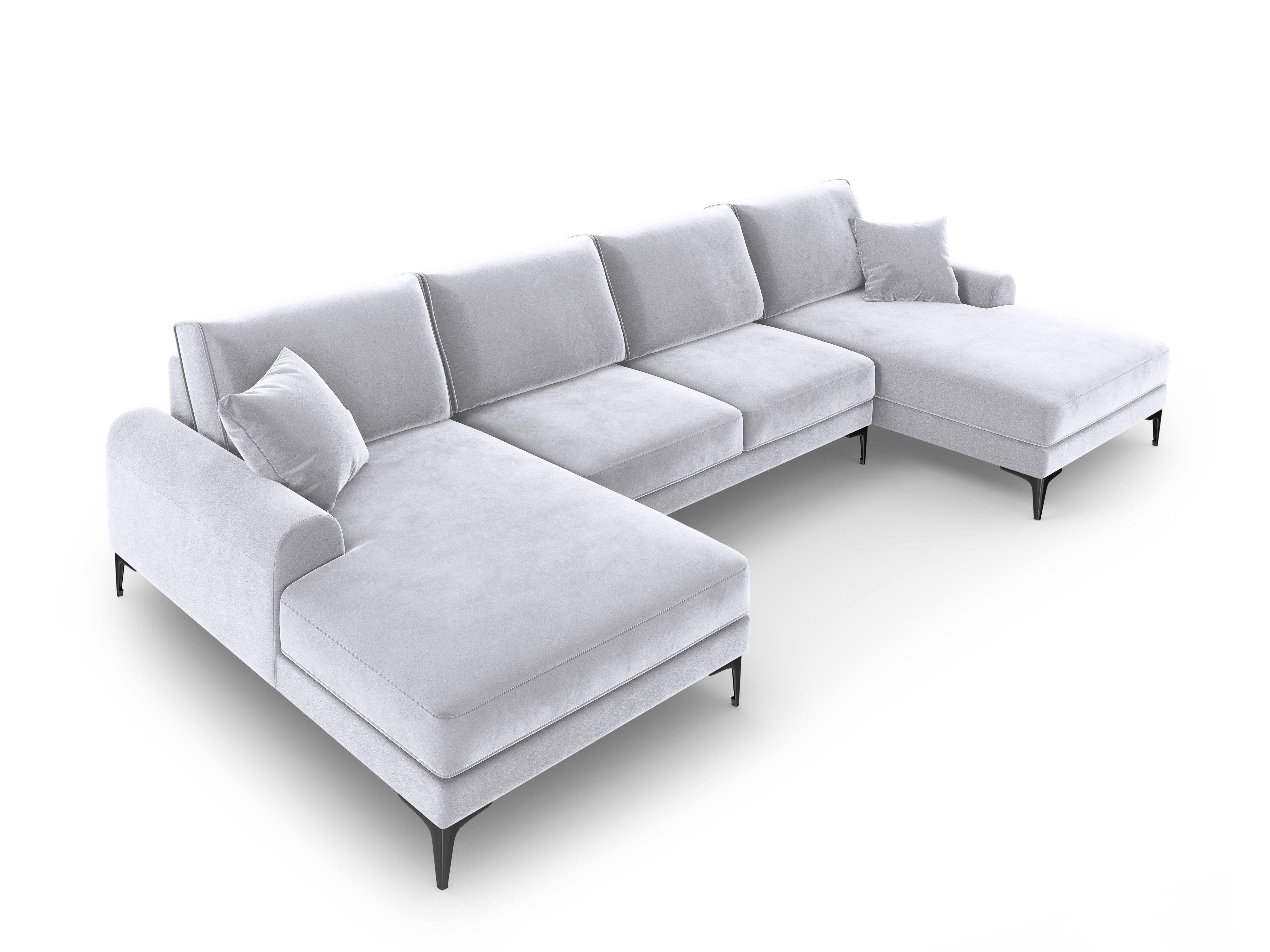 Narożnik aksamitny w kształcie U MADARA srebrny z czarną podstawą Mazzini Sofas Eye on Design