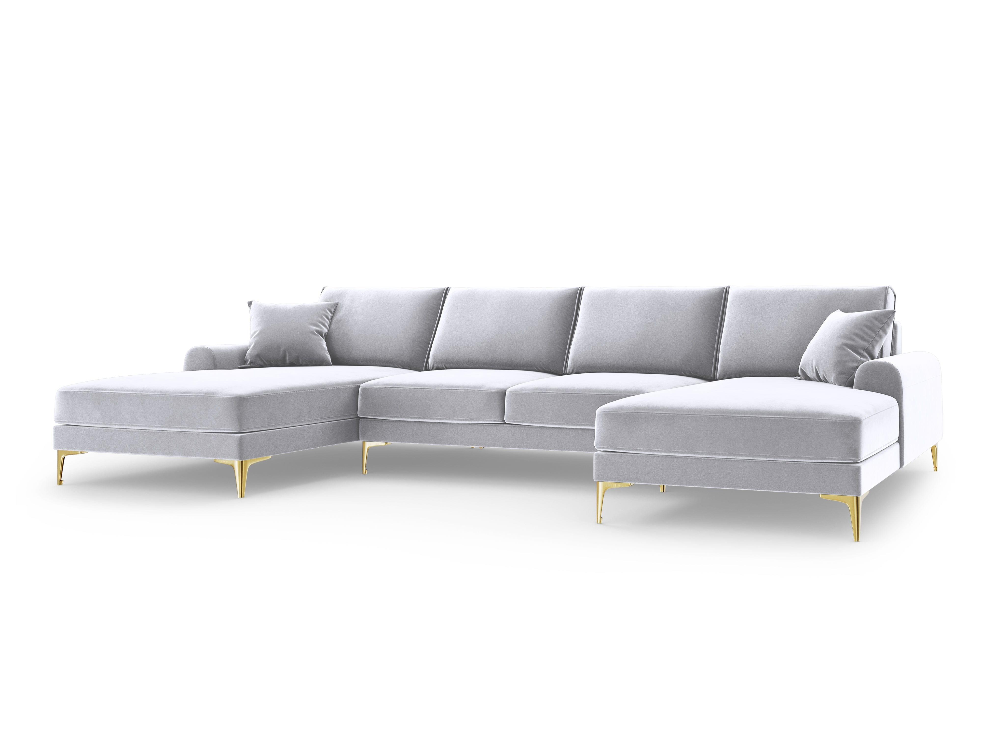 Narożnik aksamitny w kształcie U MADARA srebrny ze złotą podstawą Mazzini Sofas Eye on Design