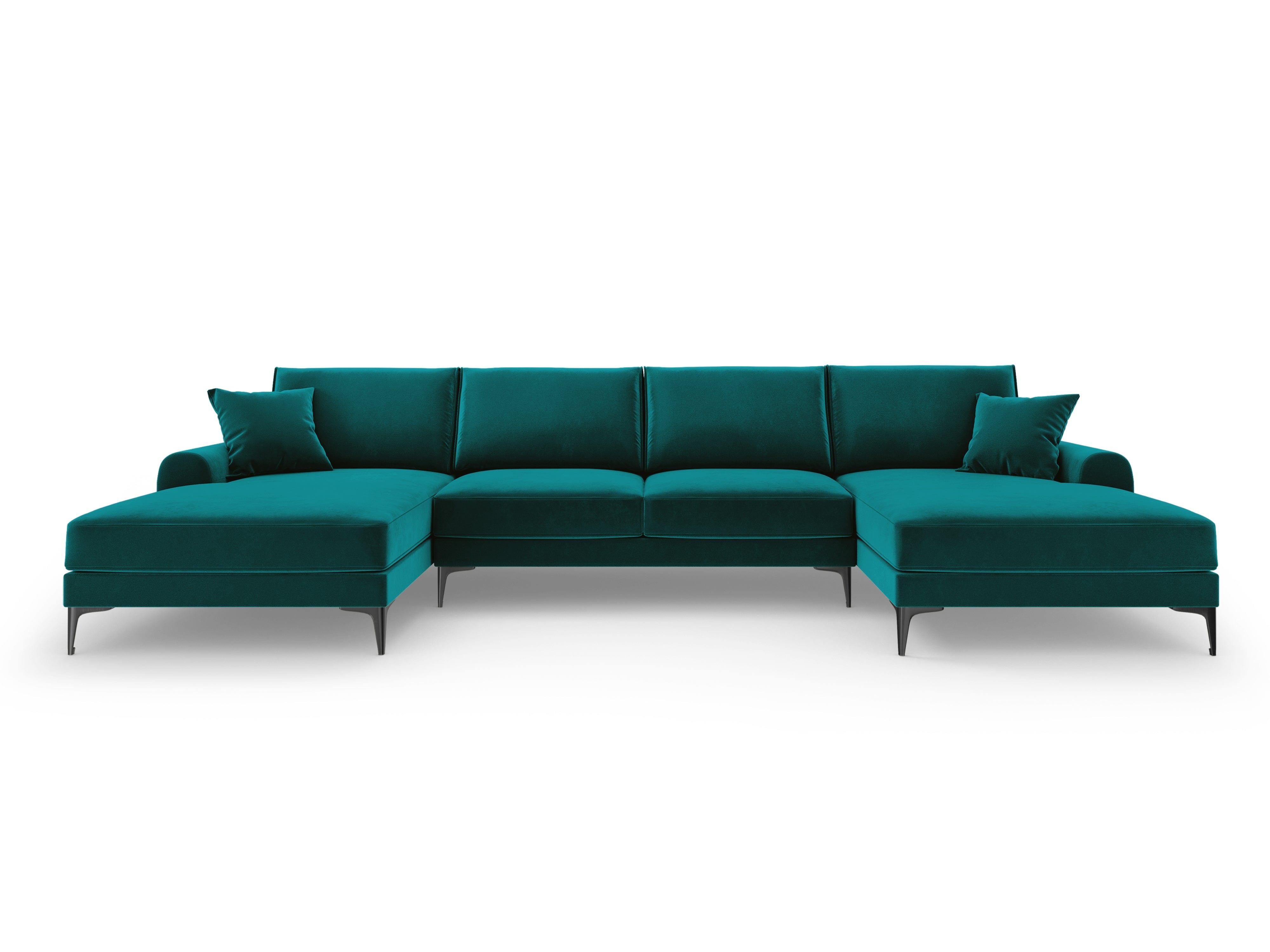 Narożnik aksamitny w kształcie U MADARA turkusowy z czarną podstawą Mazzini Sofas Eye on Design