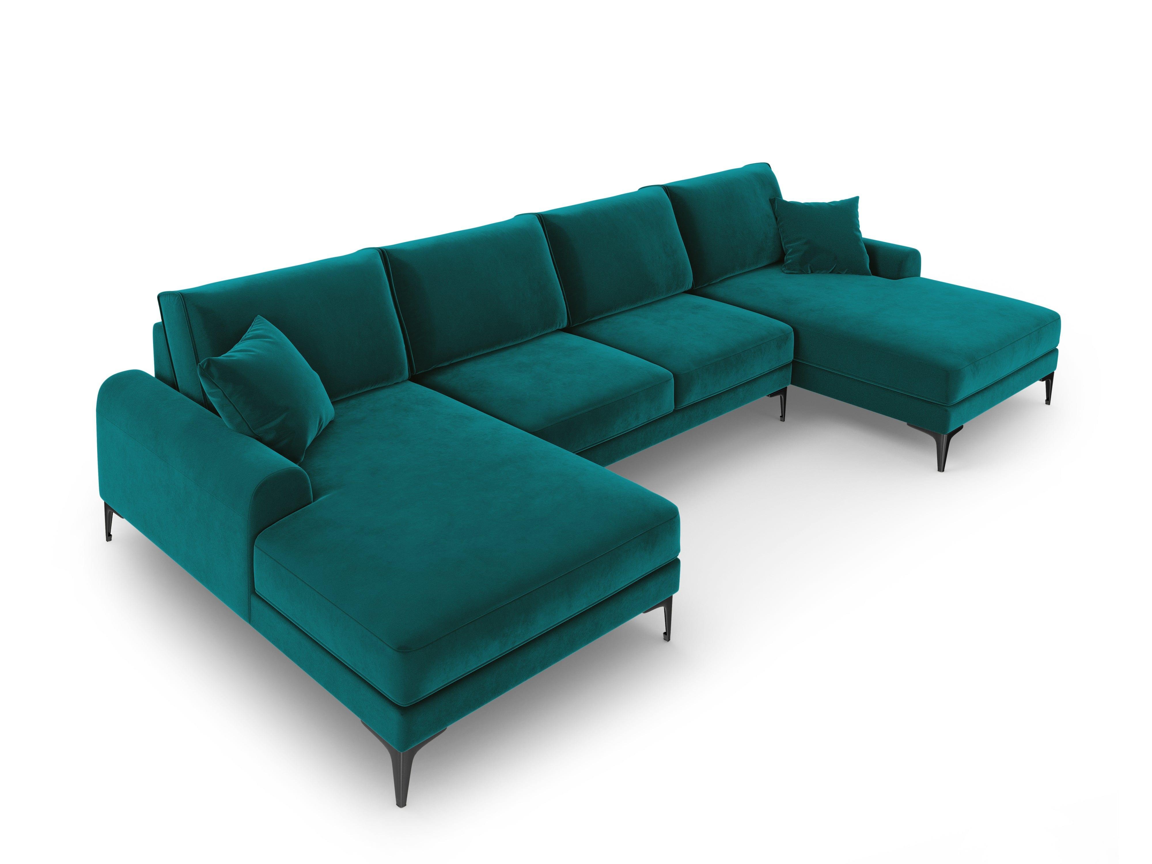 Narożnik aksamitny w kształcie U MADARA turkusowy z czarną podstawą Mazzini Sofas Eye on Design