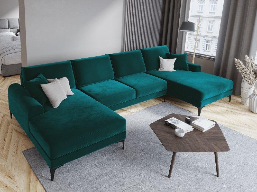 Narożnik aksamitny w kształcie U MADARA turkusowy z czarną podstawą Mazzini Sofas Eye on Design