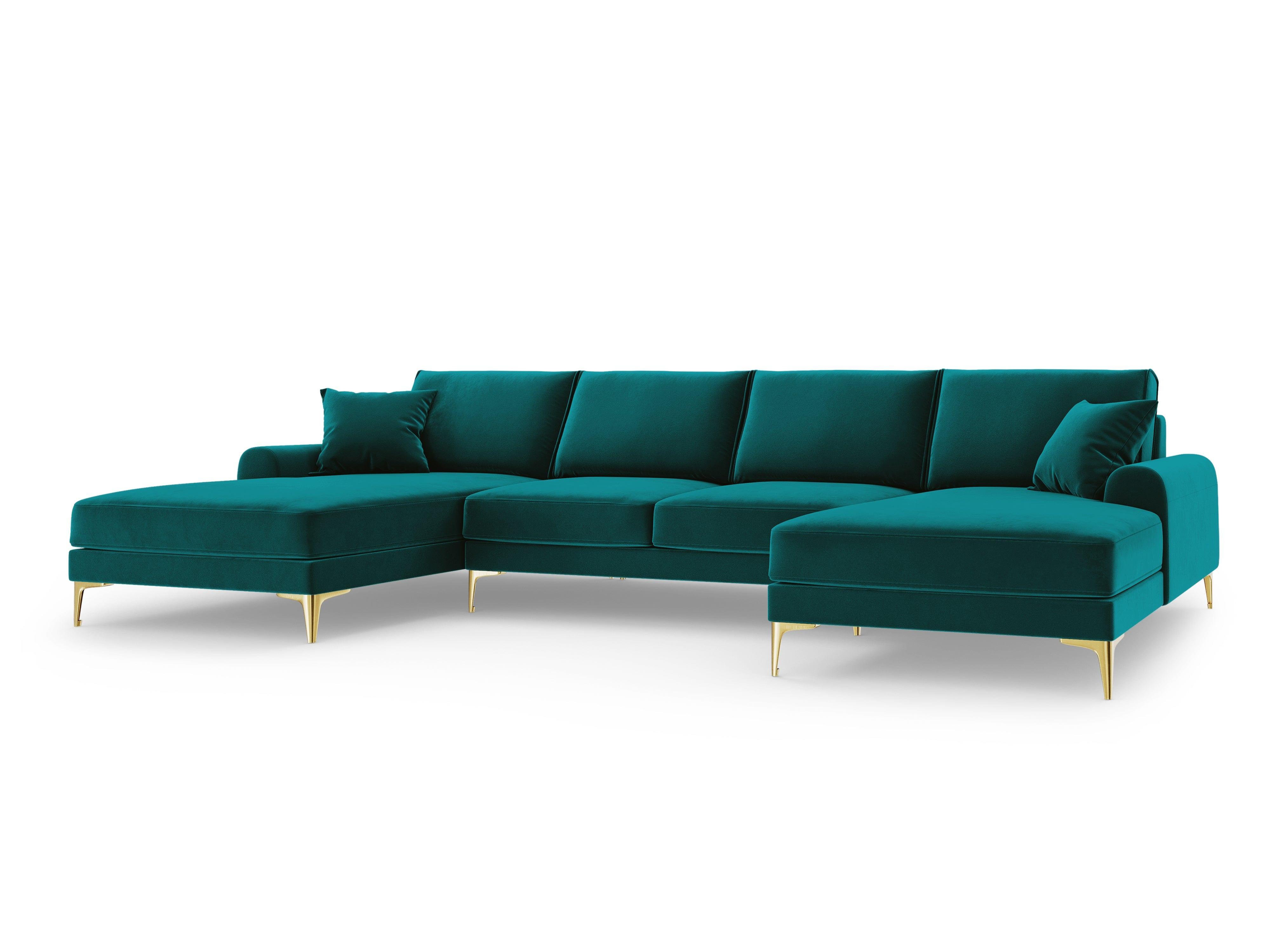 Narożnik aksamitny w kształcie U MADARA turkusowy ze złotą podstawą Mazzini Sofas Eye on Design